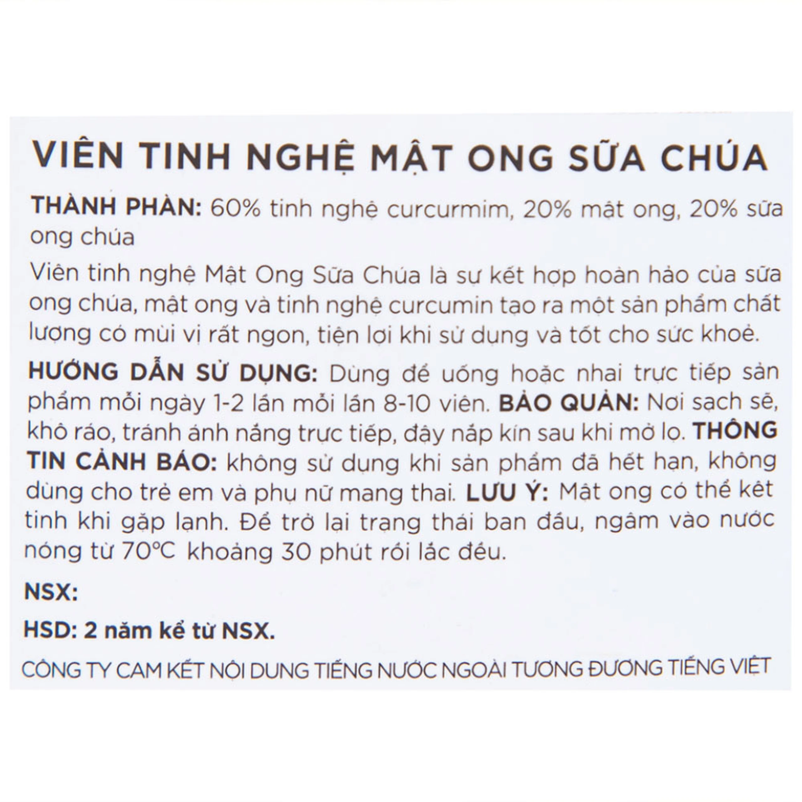 Viên Tinh Nghệ Mật Ong Sữa Chúa Honeyland (120g)