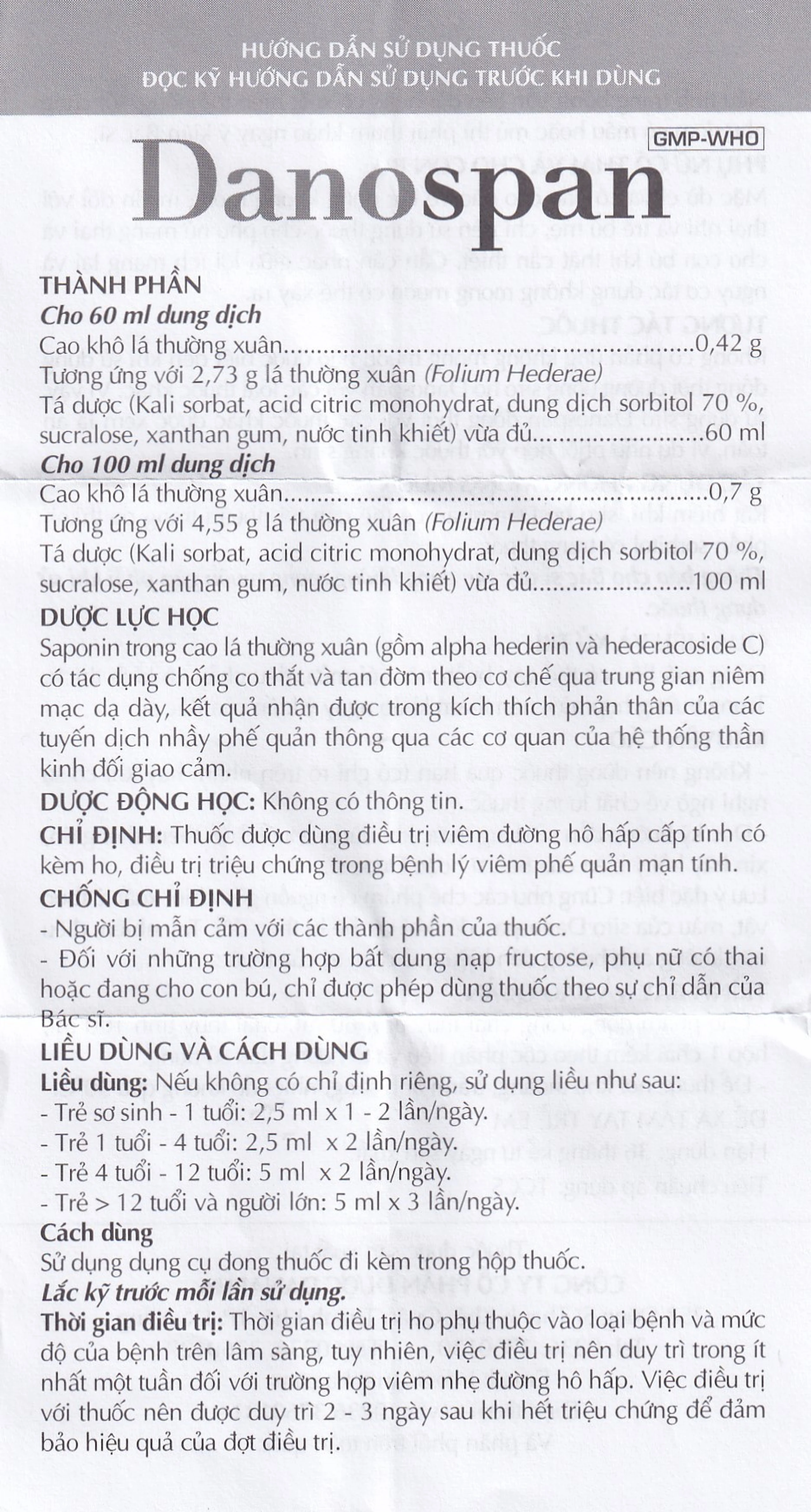 Dung dịch Danospan Danapha điều trị viêm đường hô hấp cấp tính có kèm ho (60ml)