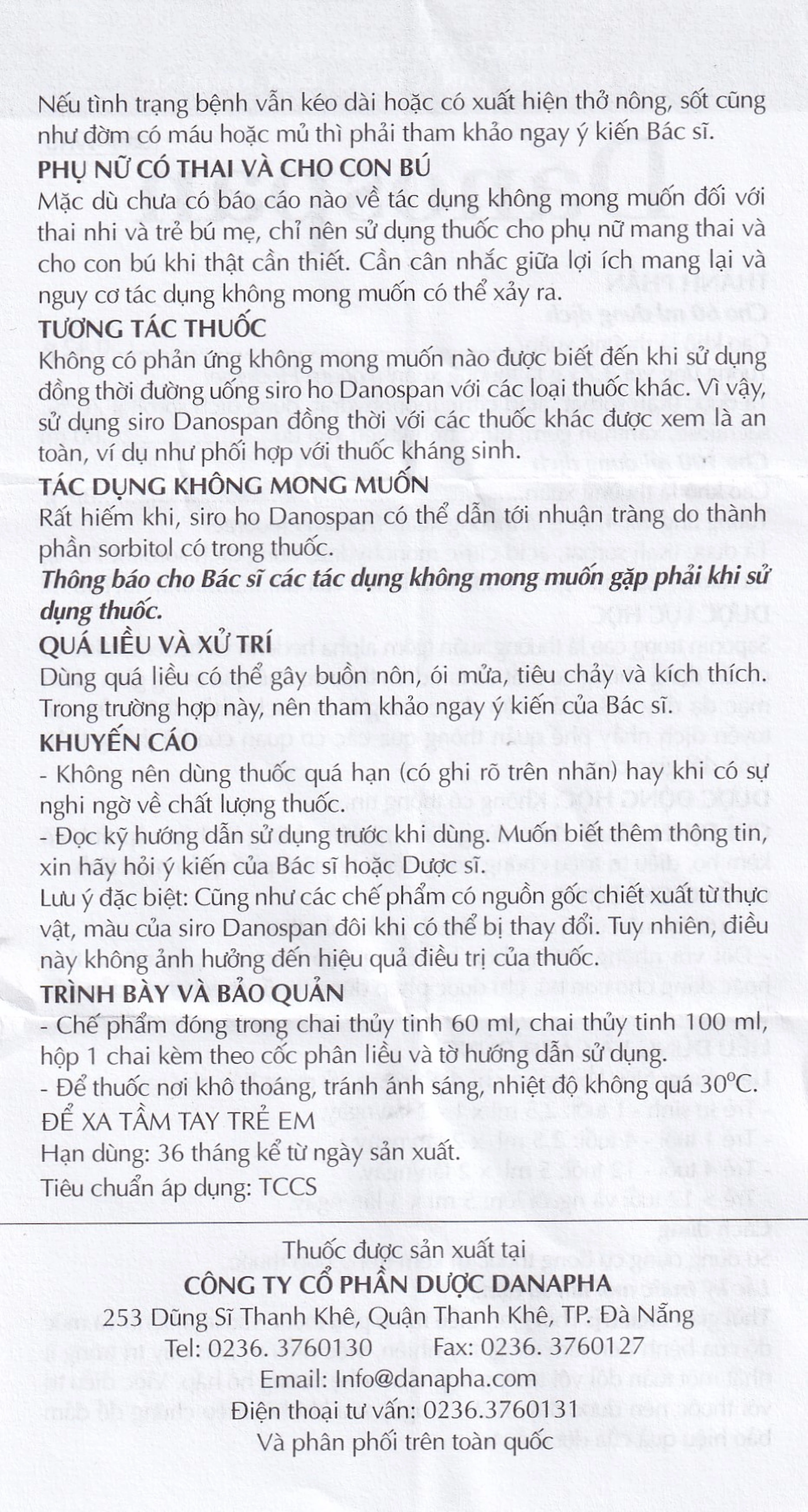 Dung dịch Danospan Danapha điều trị viêm đường hô hấp cấp tính có kèm ho (60ml)