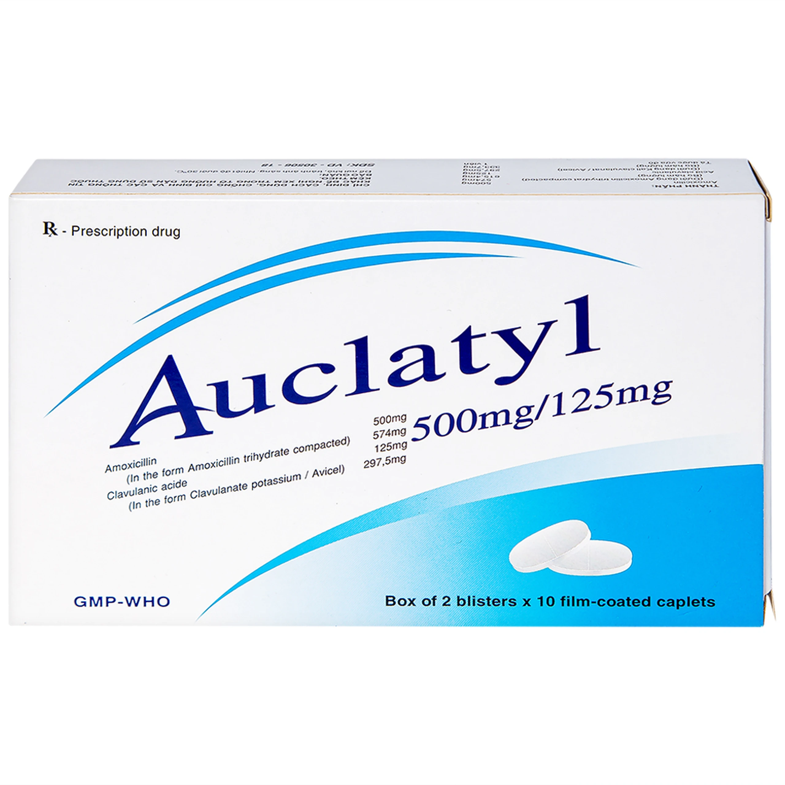 Thuốc Auclatyl 500mg/125mg Tipharco điều trị nhiễm khuẩn (2 vỉ x 10 viên)