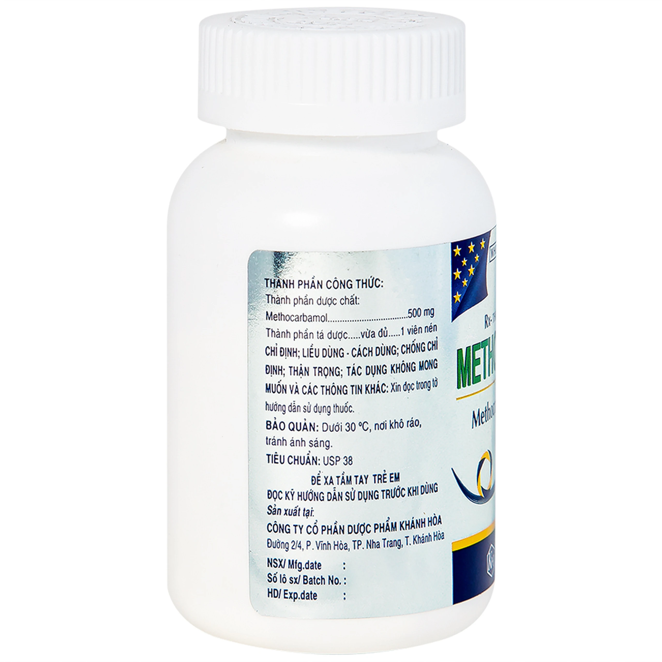 Viên nén Methocarbamol 500mg Khapharco điều trị ngắn hạn các cơn đau, co thắt cơ, bong gân (100 viên)