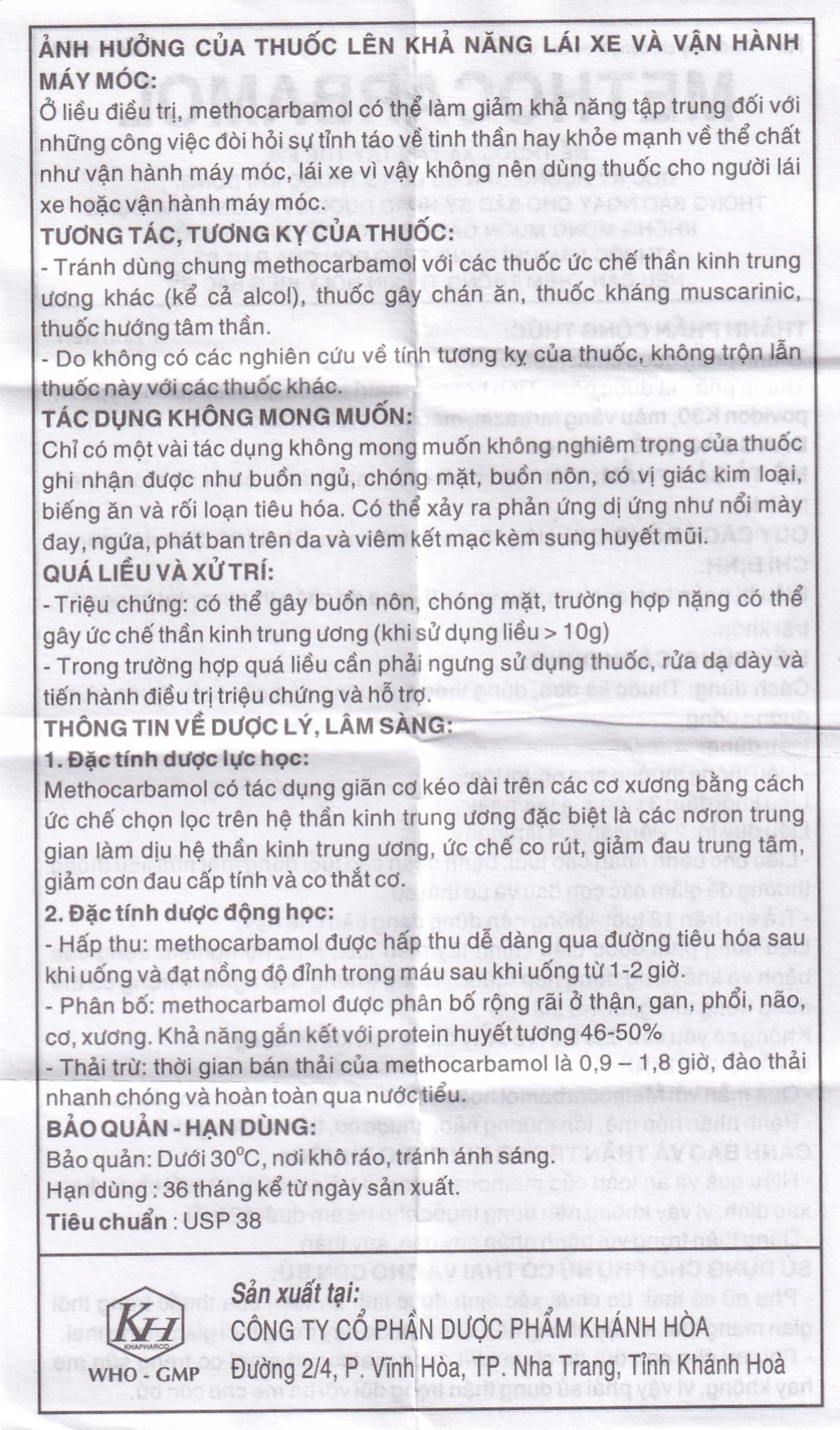 Viên nén Methocarbamol 500mg Khapharco điều trị ngắn hạn các cơn đau, co thắt cơ, bong gân (100 viên)