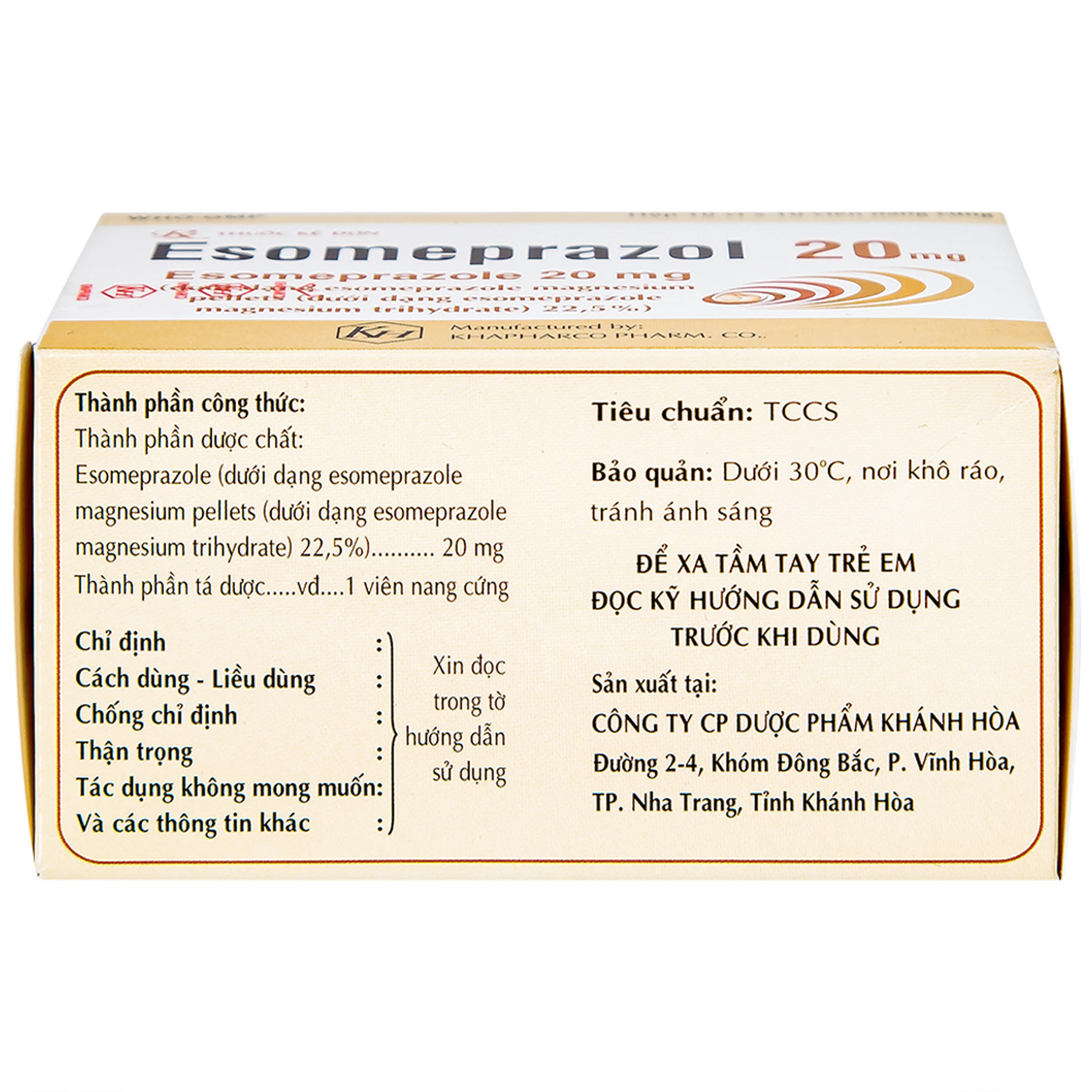 Thuốc Esomeprazol 20mg điều trị trào ngược dạ dày, thực quản (10 vỉ x 10 viên)