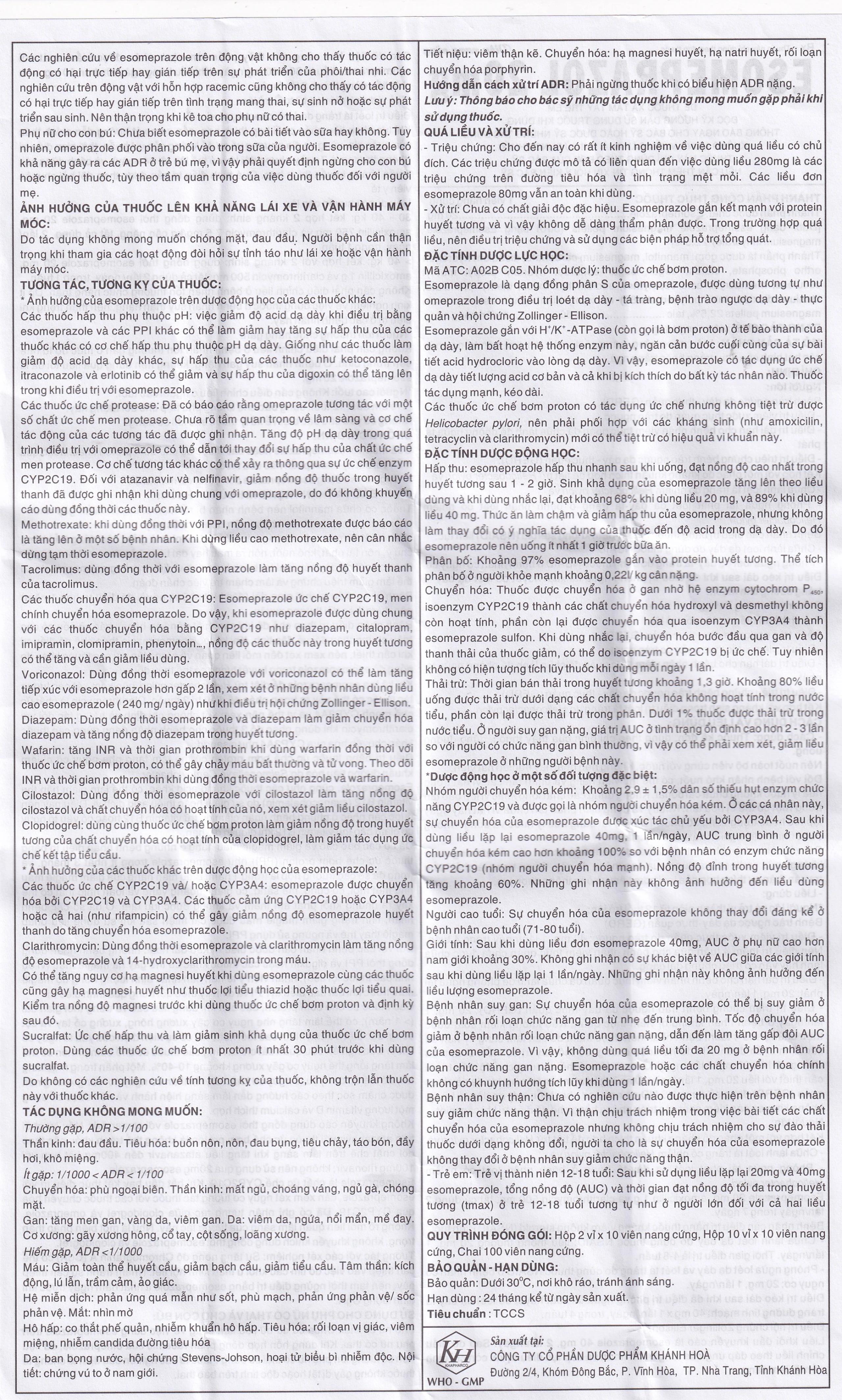 Thuốc Esomeprazol 20mg điều trị trào ngược dạ dày, thực quản (10 vỉ x 10 viên)