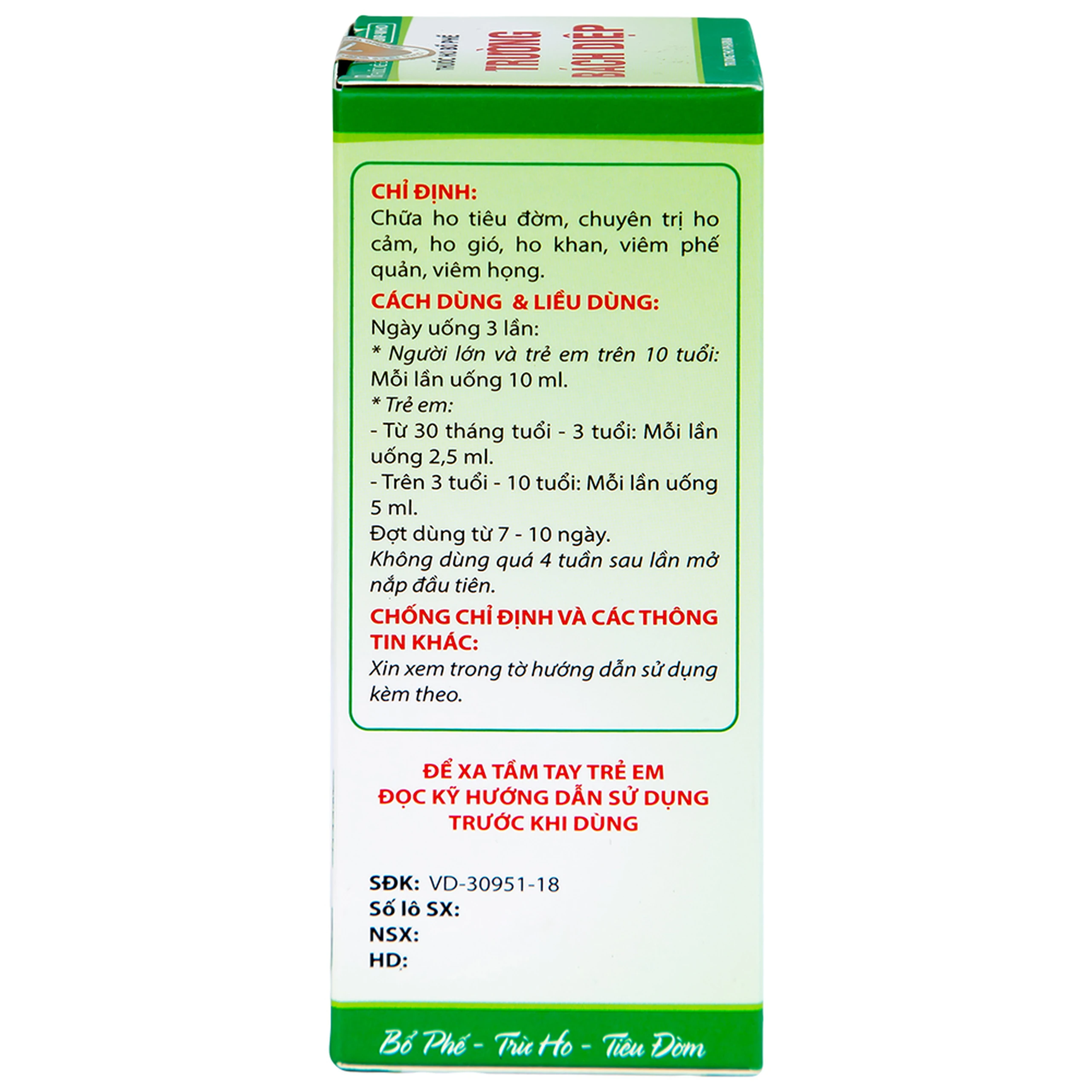 Thuốc ho bổ phế Trường Bạch Diệp Trường Thọ chữa ho tiêu đờm, chuyên trị ho cảm (125ml)