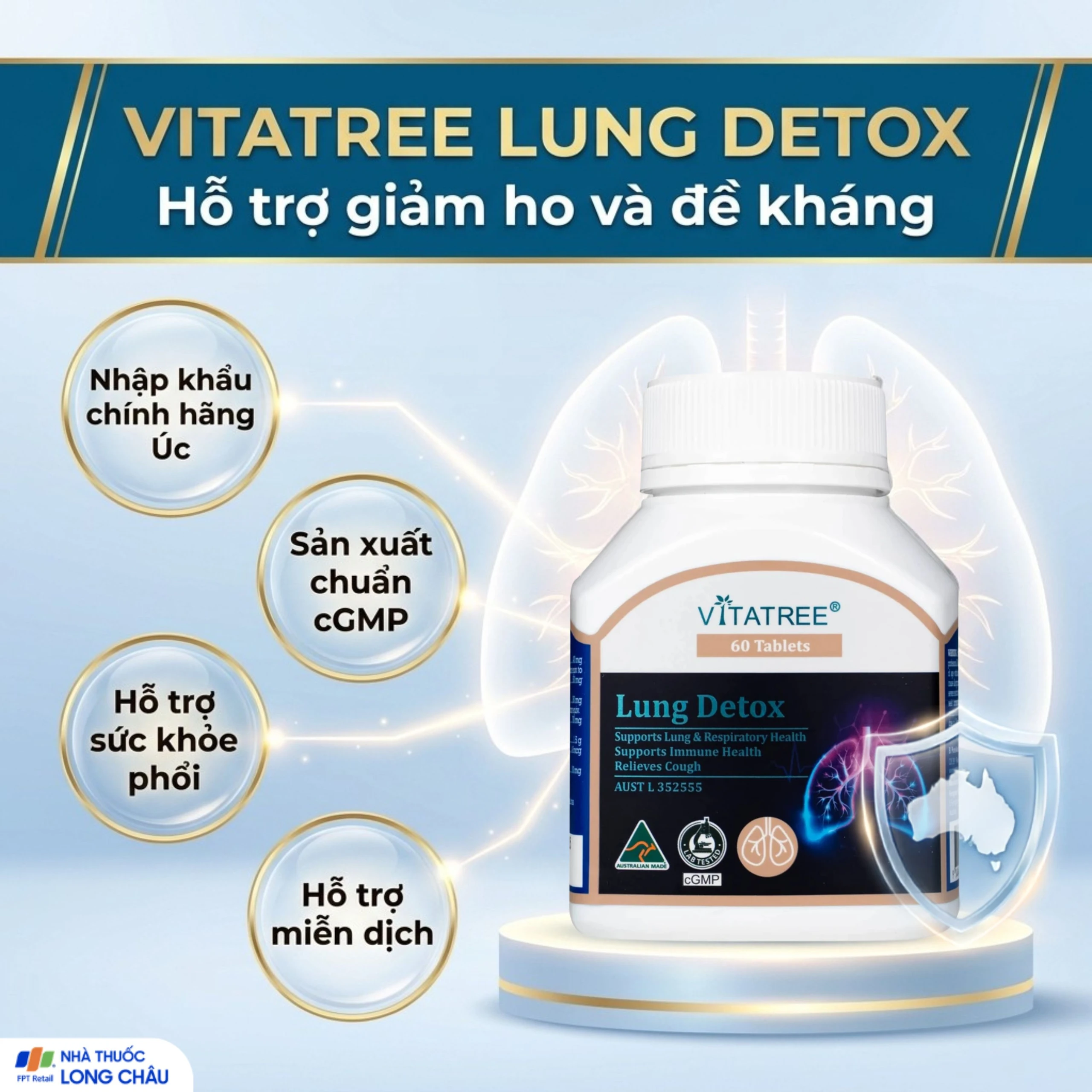 Viên uống hỗ trợ giảm ho, tăng cường sức đề kháng Vitatree Lung Detox (Hộp 60 viên) 2