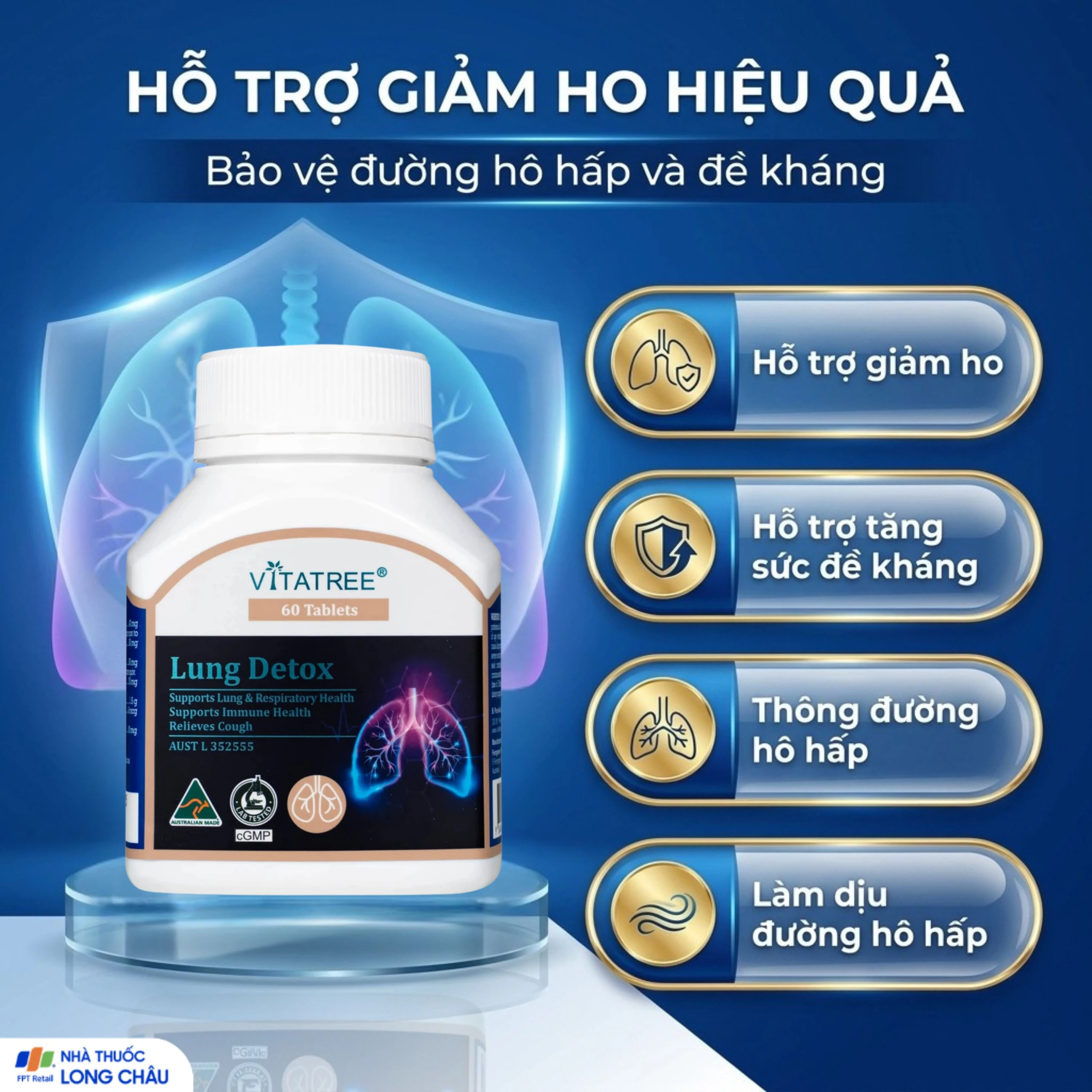 Viên uống hỗ trợ giảm ho, tăng cường sức đề kháng Vitatree Lung Detox (Hộp 60 viên) 3