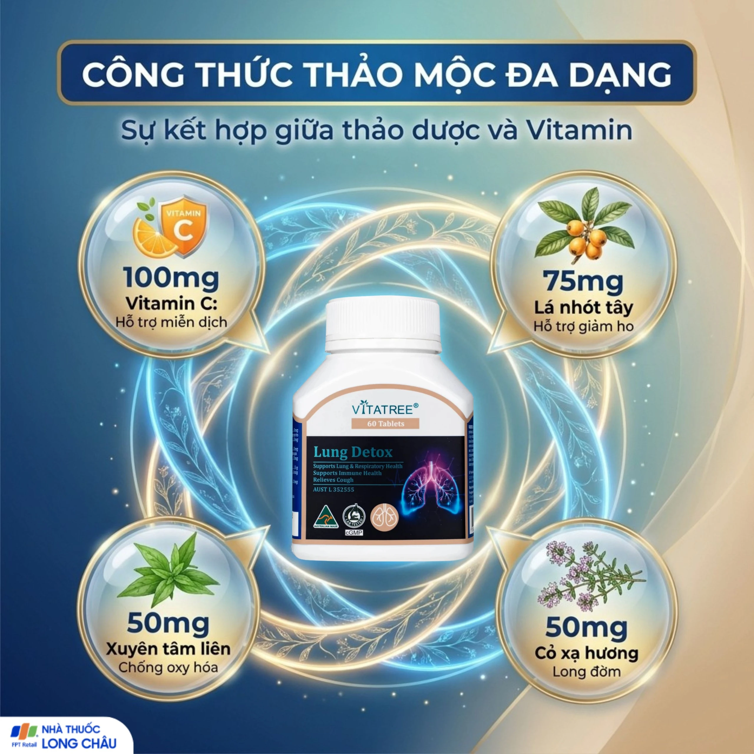 Viên uống hỗ trợ giảm ho, tăng cường sức đề kháng Vitatree Lung Detox (Hộp 60 viên) 4