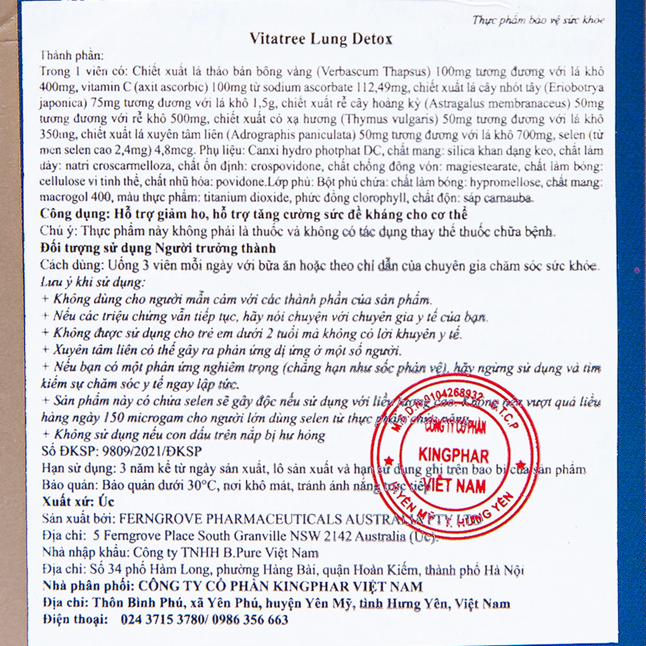 Viên uống hỗ trợ giảm ho, tăng cường sức đề kháng Vitatree Lung Detox (Hộp 60 viên) 2