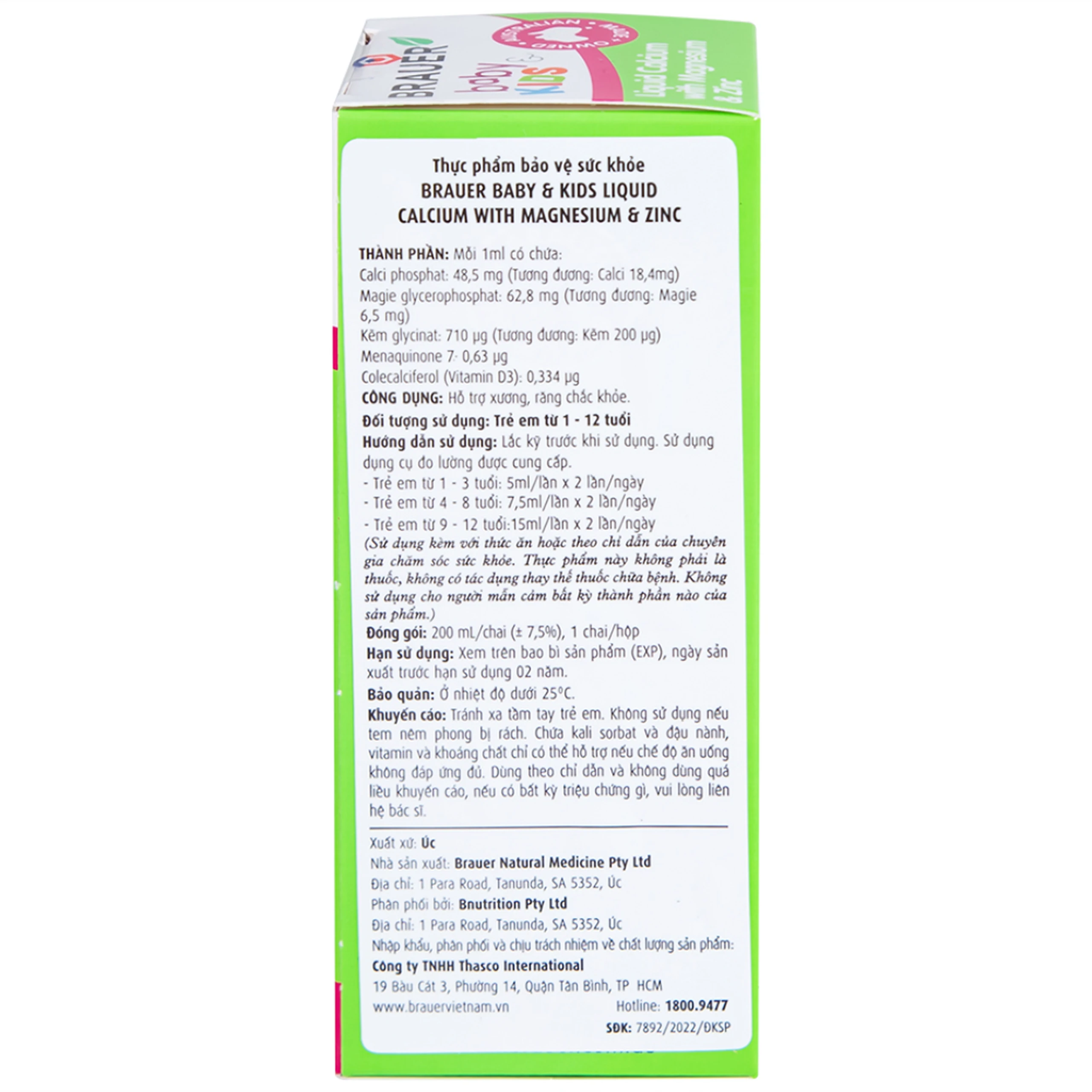 Siro hỗ trợ xương răng phát triển chắc khỏe cho bé Kids Liquid Calcium with Magnesium And Zinc (200ml)