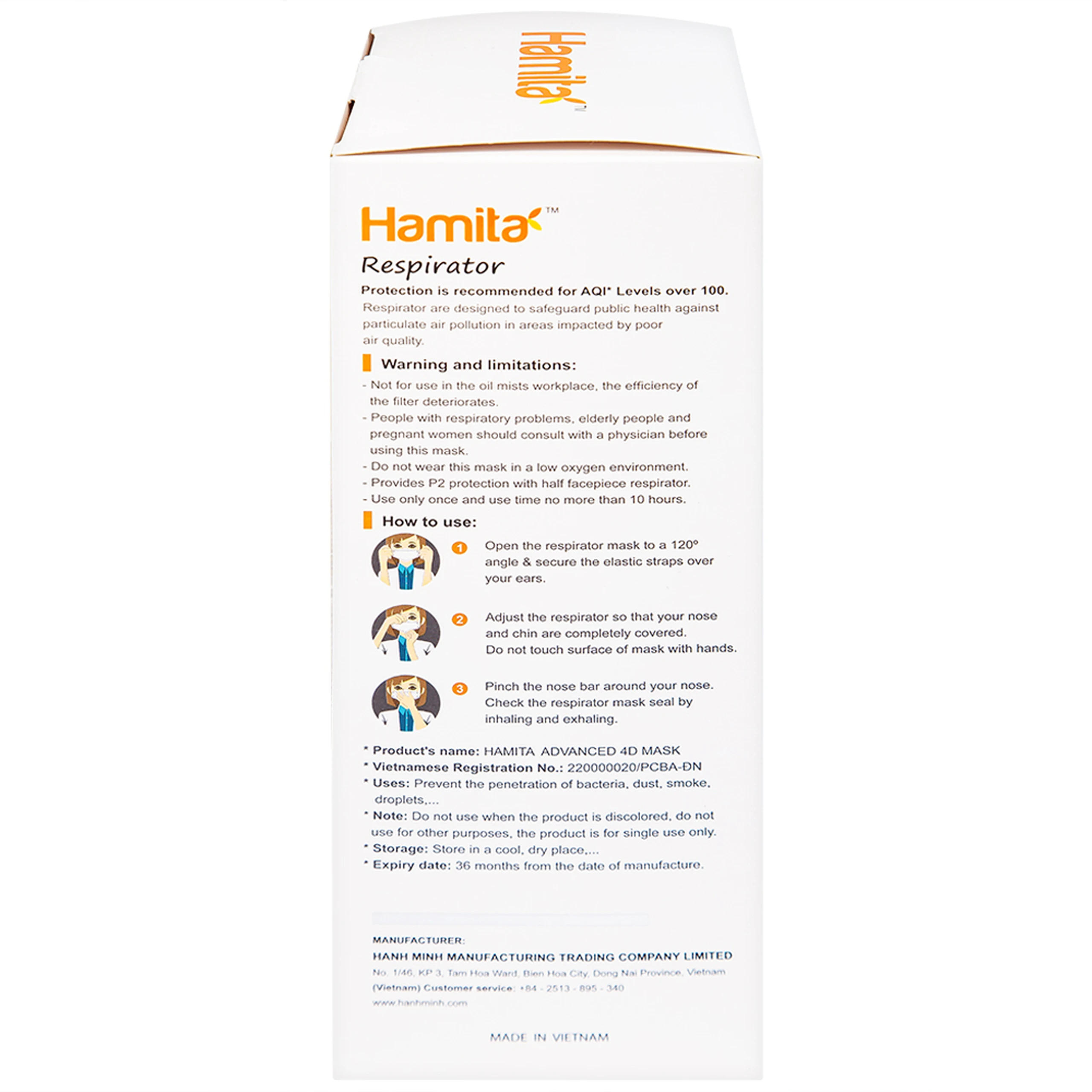 Khẩu trang 4 lớp Hamita Advanced 4D mask màu đen (5 cái)