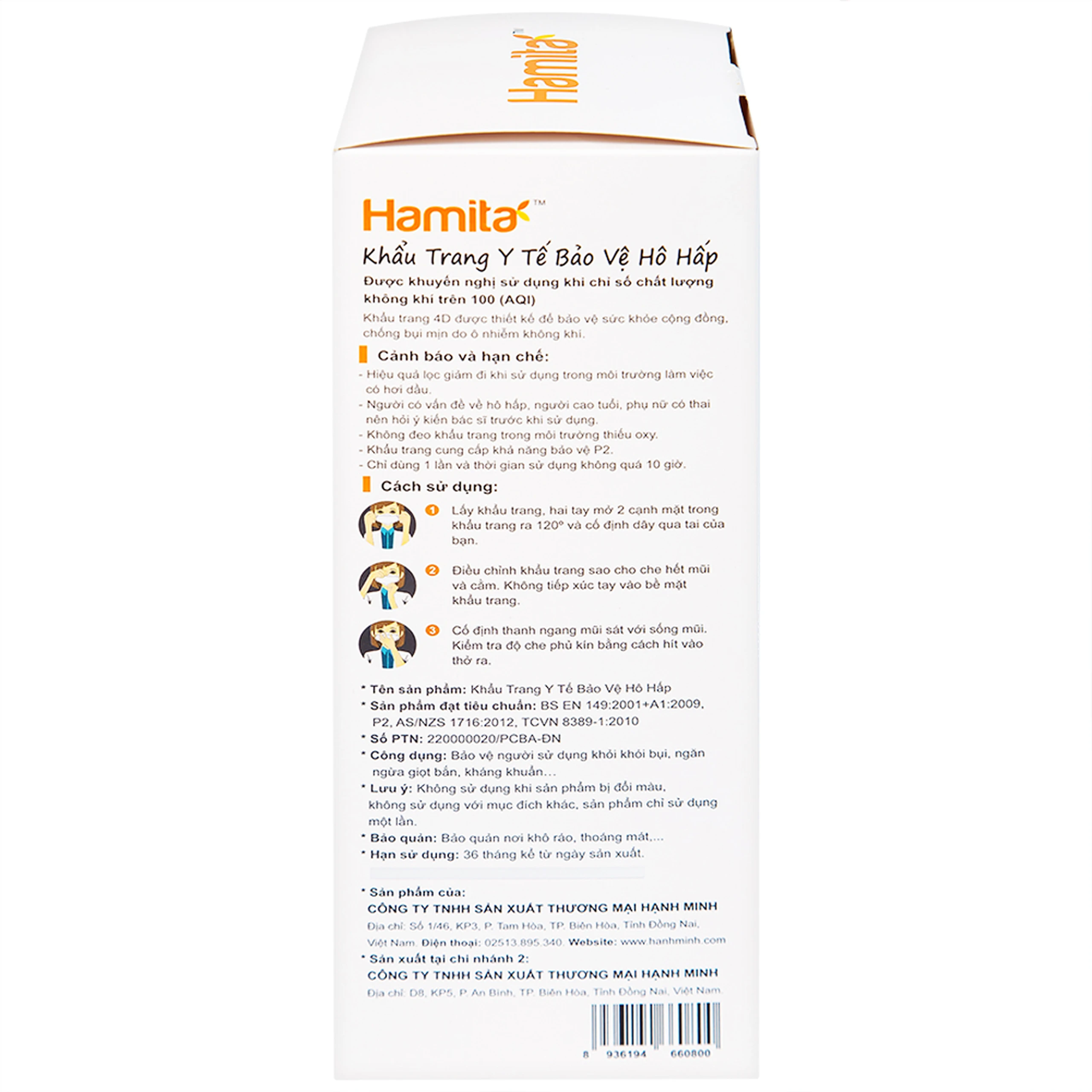 Khẩu trang 4 lớp Hamita Advanced 4D mask màu đen (5 cái)