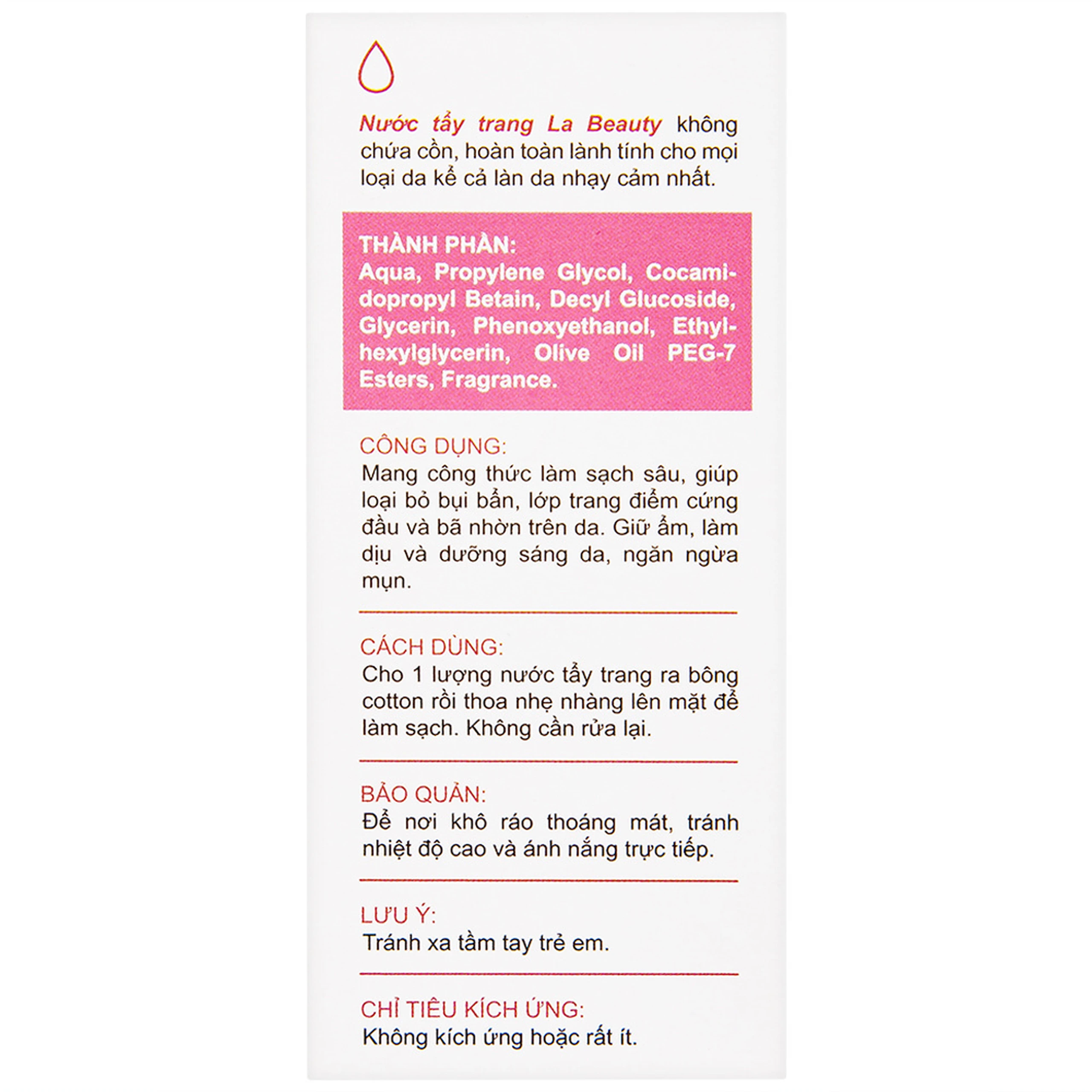 Nước tẩy trang Micellar Cleansing Water La Beauty làm sạch sâu, loại bỏ bụi bẩn (150ml)