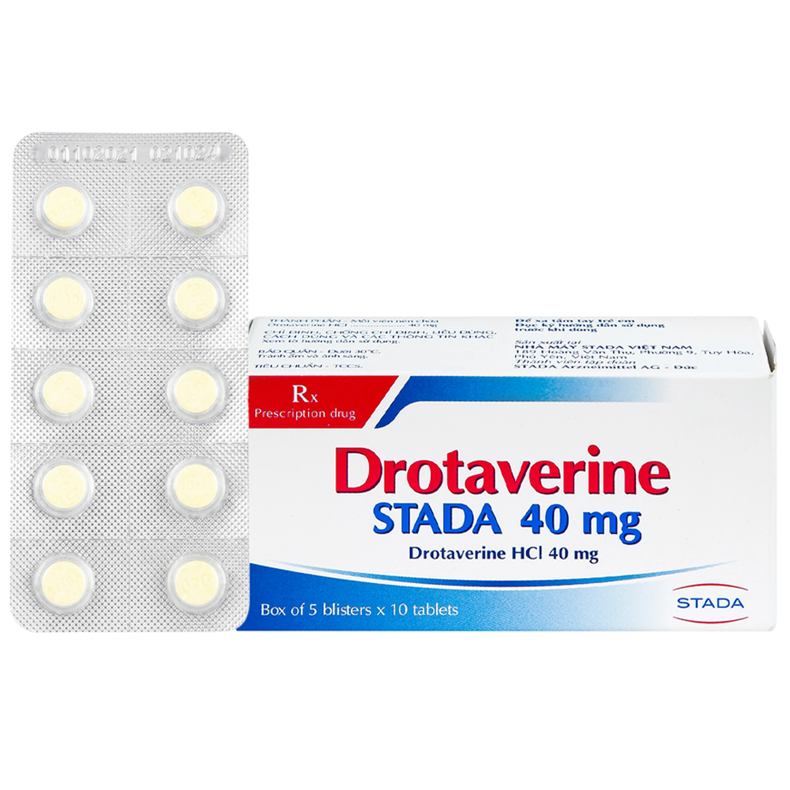 Thuốc Drotaverine Stada 40mg điều trị co thắt dạ dày, ruột, hội chứng ruột kích thích (5 vỉ x 10 viên) 1