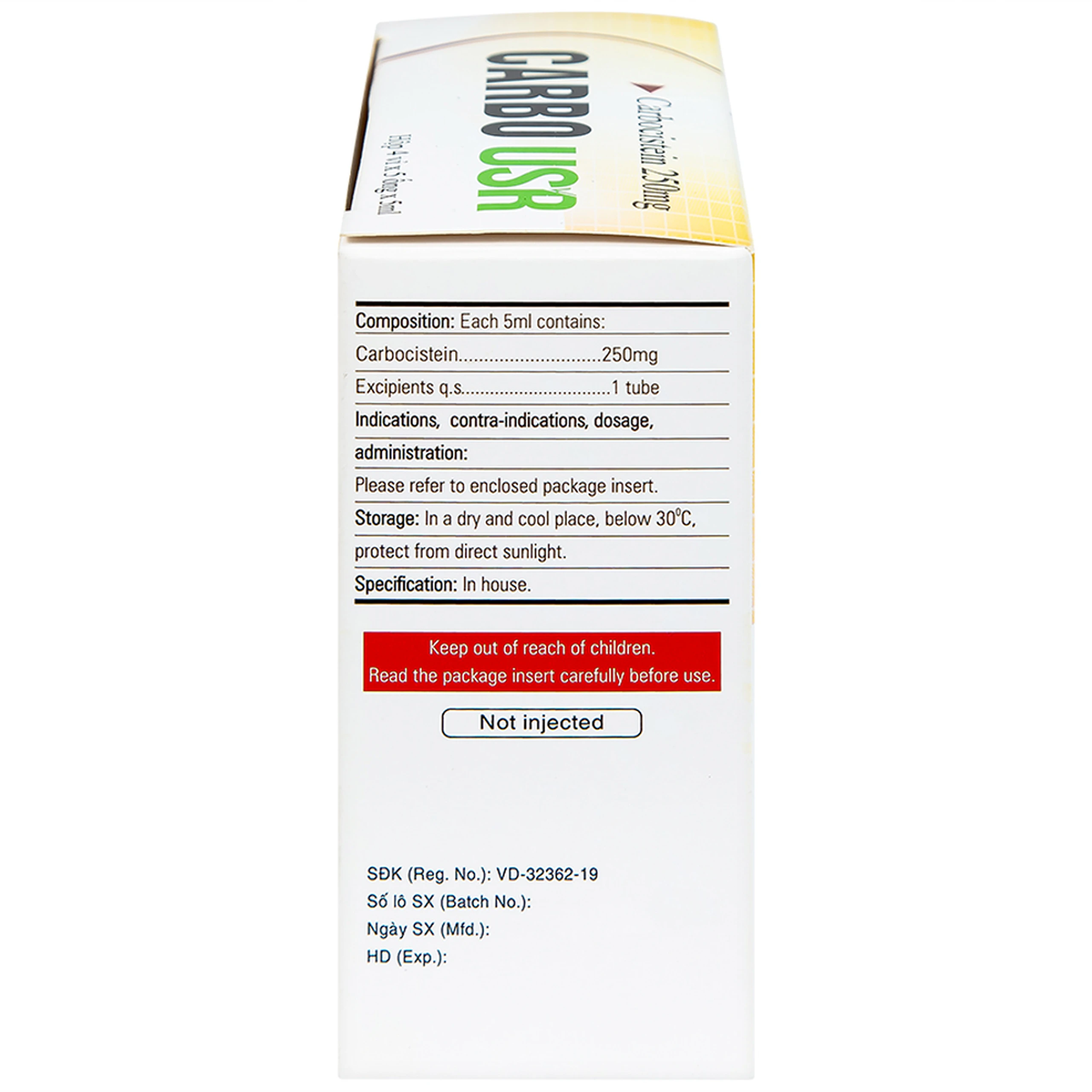 Thuốc Carbo USR 250mg Medisun điều trị rối loạn đường hô hấp (4 vỉ x 5 ống)