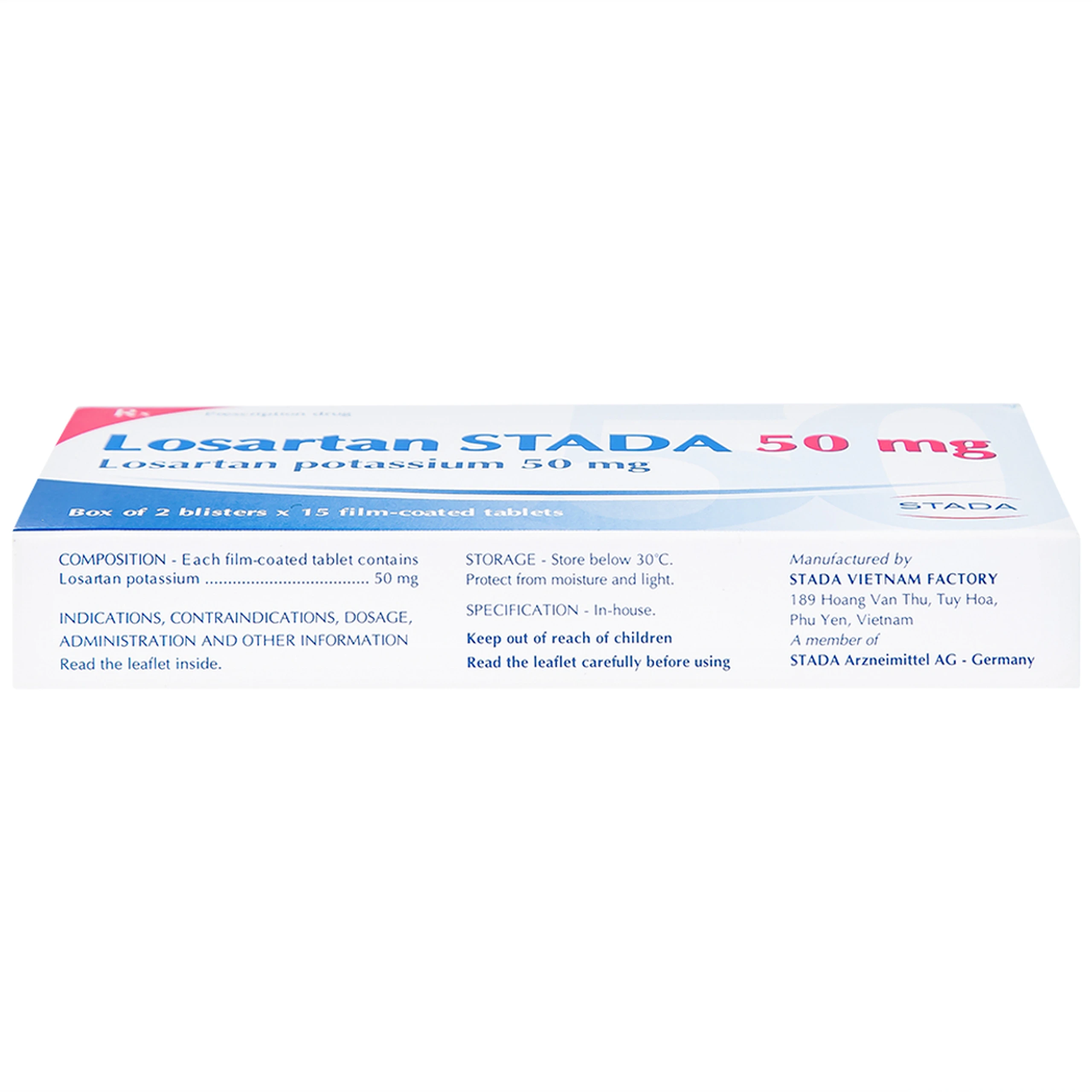 Viên nén Losartan Stada 50mg điều trị tăng huyết áp, giảm nguy cơ đột quỵ (2 vỉ x 15 viên)