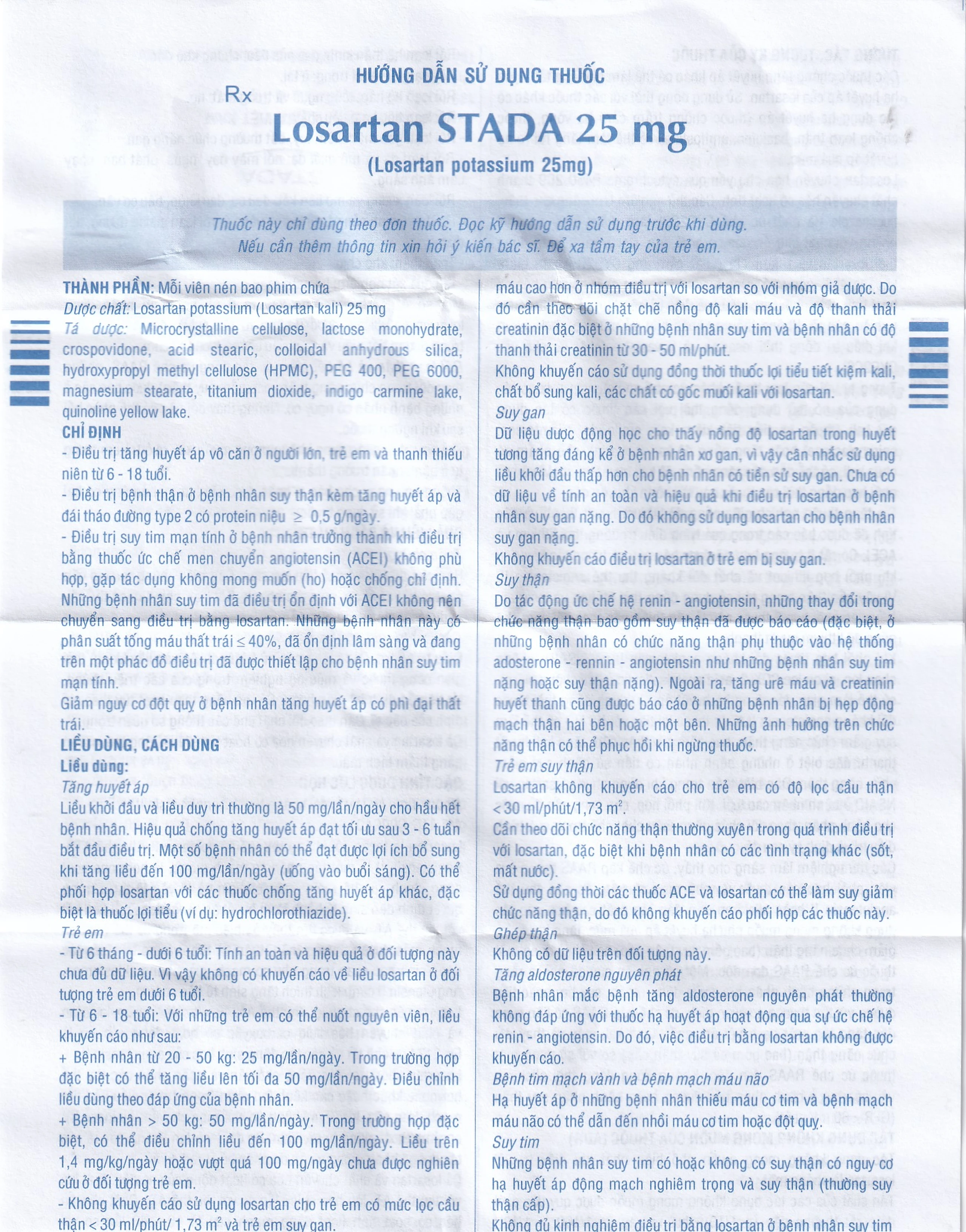 Viên nén Losartan Stada 25mg điều trị tăng huyết áp, giảm nguy cơ đột quỵ (2 vỉ x 15 viên)