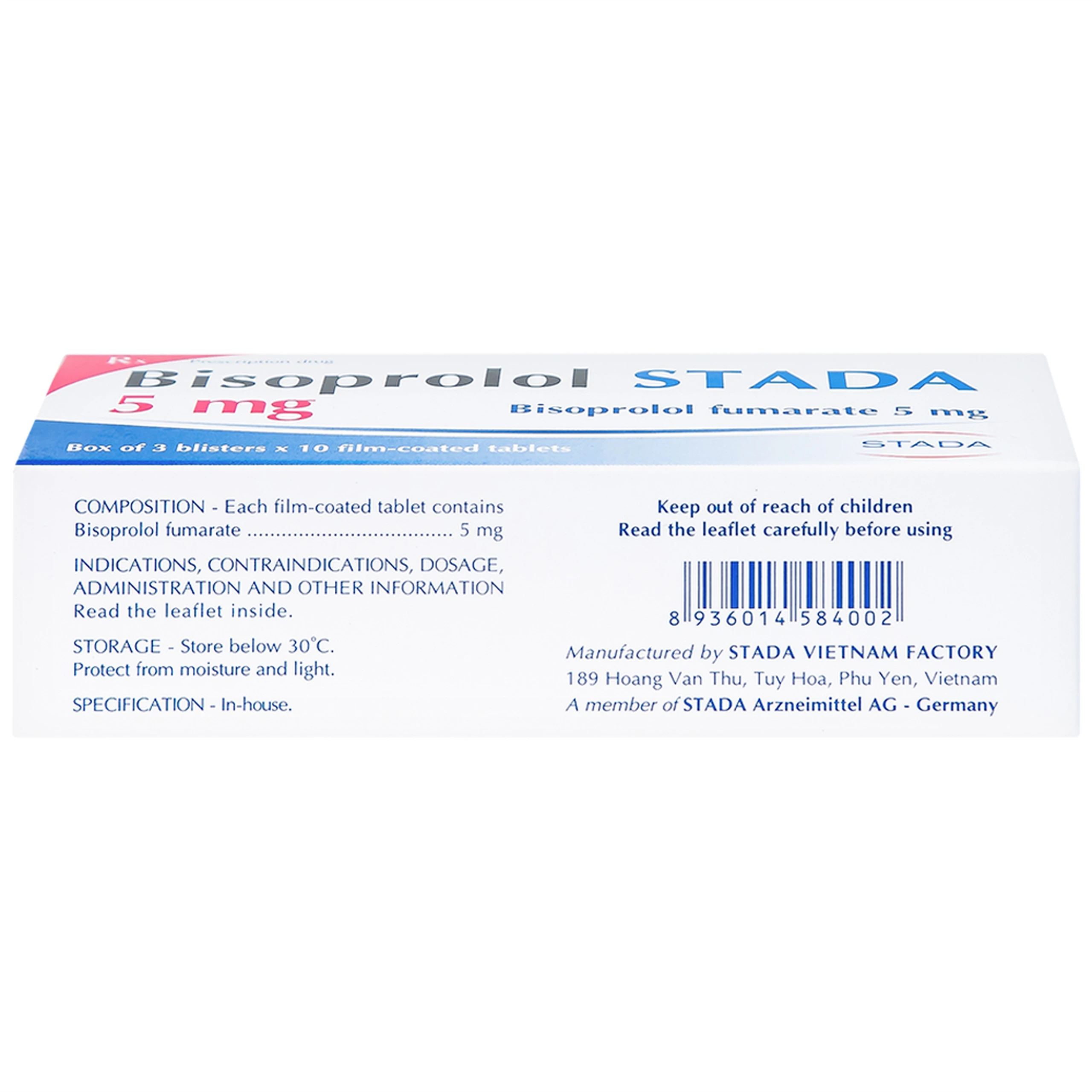 Thuốc Bisoprolol Stada 5mg điều trị tăng huyết áp, đau thắt ngực mạn tính ổn định (3 vỉ x 10 viên)