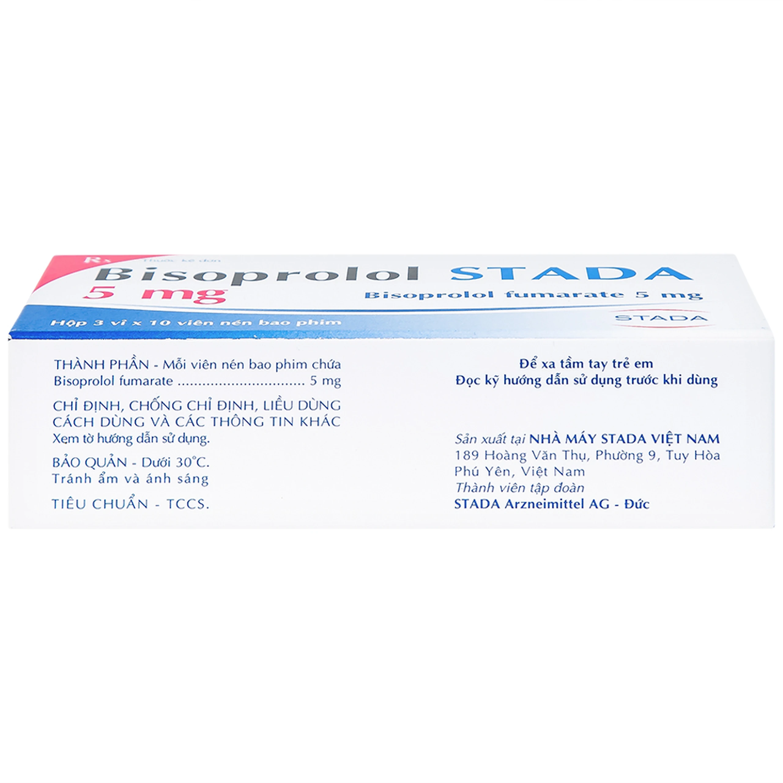 Thuốc Bisoprolol Stada 5mg điều trị tăng huyết áp, đau thắt ngực mạn tính ổn định (3 vỉ x 10 viên)