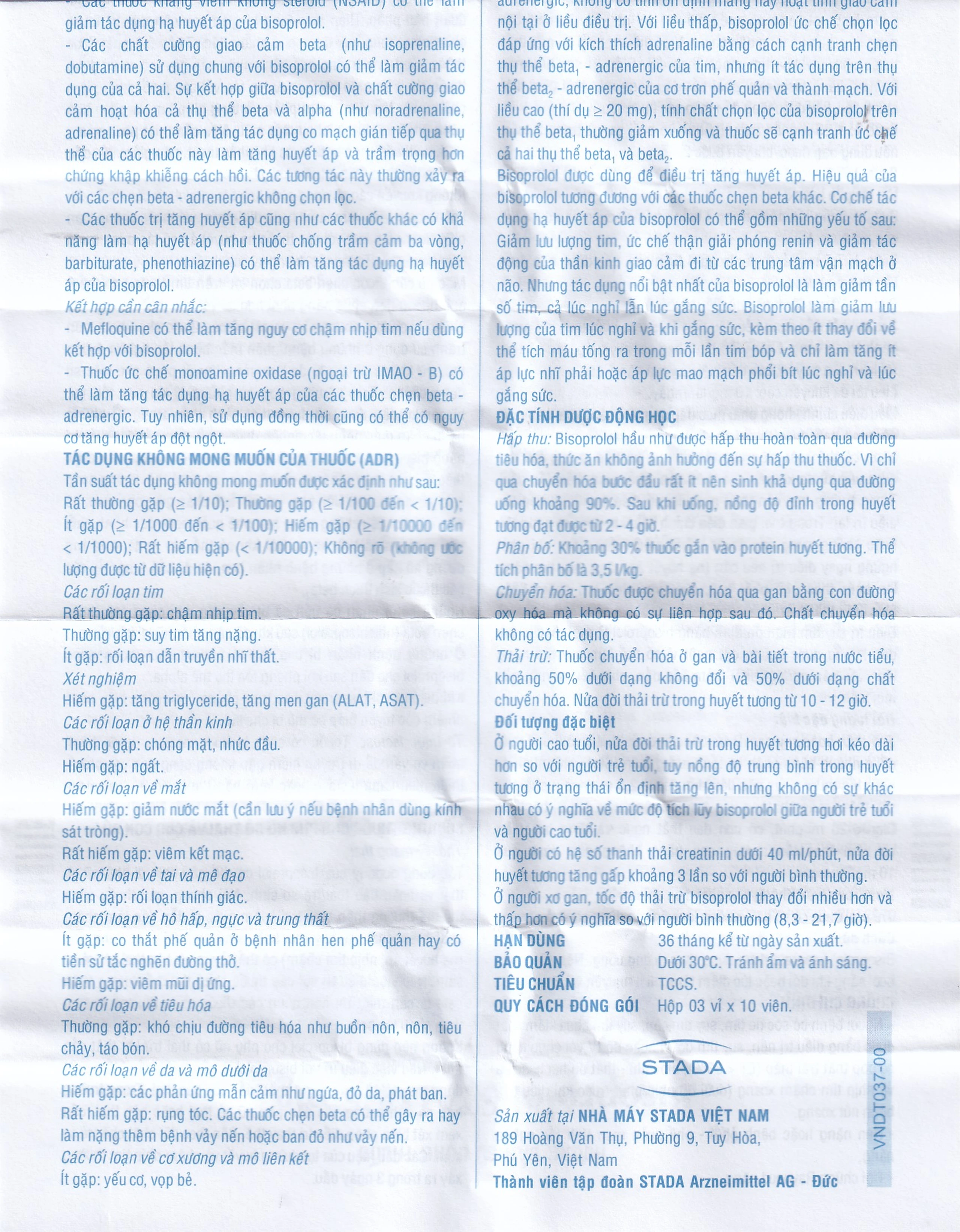 Thuốc Bisoprolol Stada 5mg điều trị tăng huyết áp, đau thắt ngực mạn tính ổn định (3 vỉ x 10 viên)