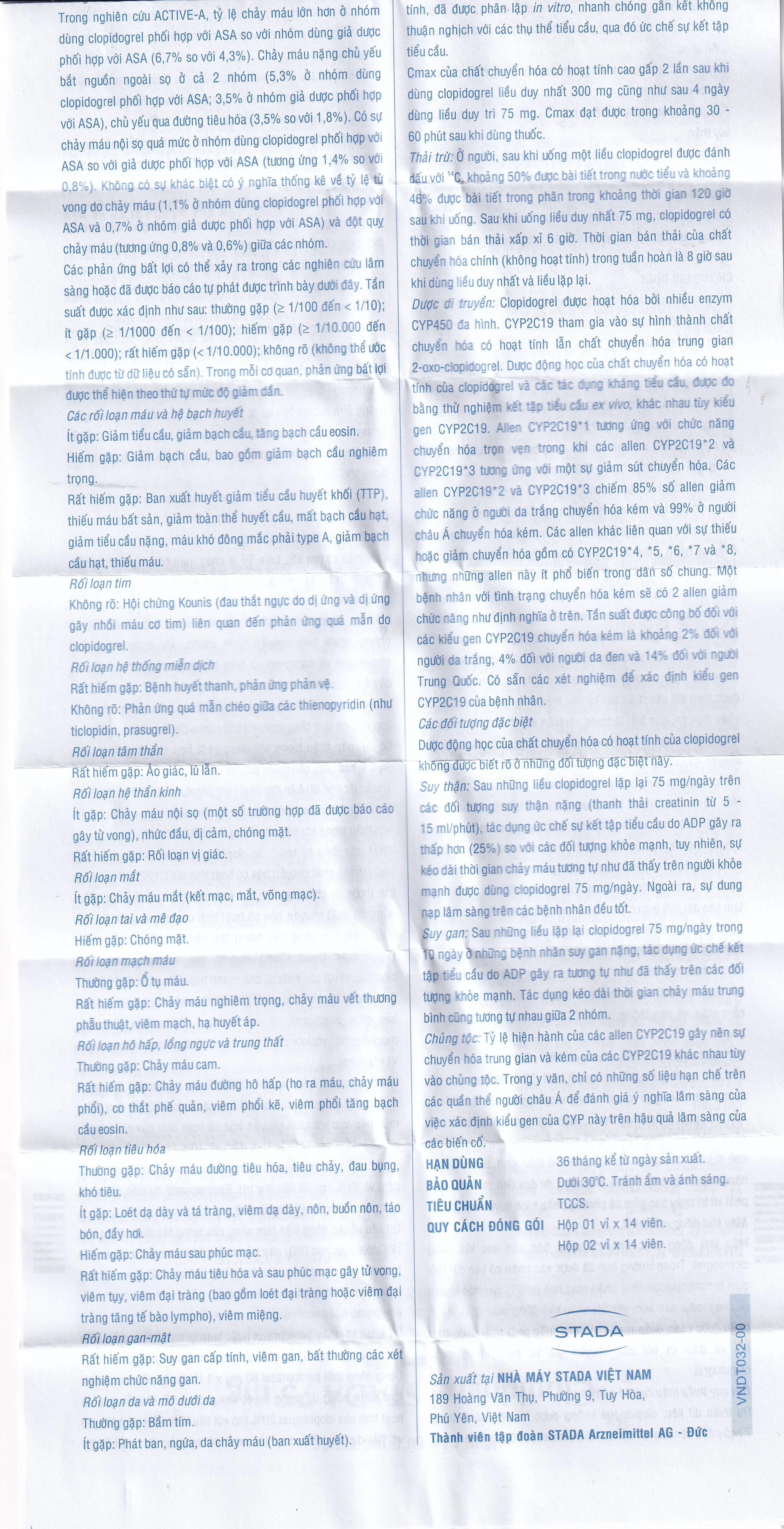 Thuốc Clopidogrel Stada 75mg dự phòng biến cố do huyết khối động mạch (2 vỉ x 14 viên)