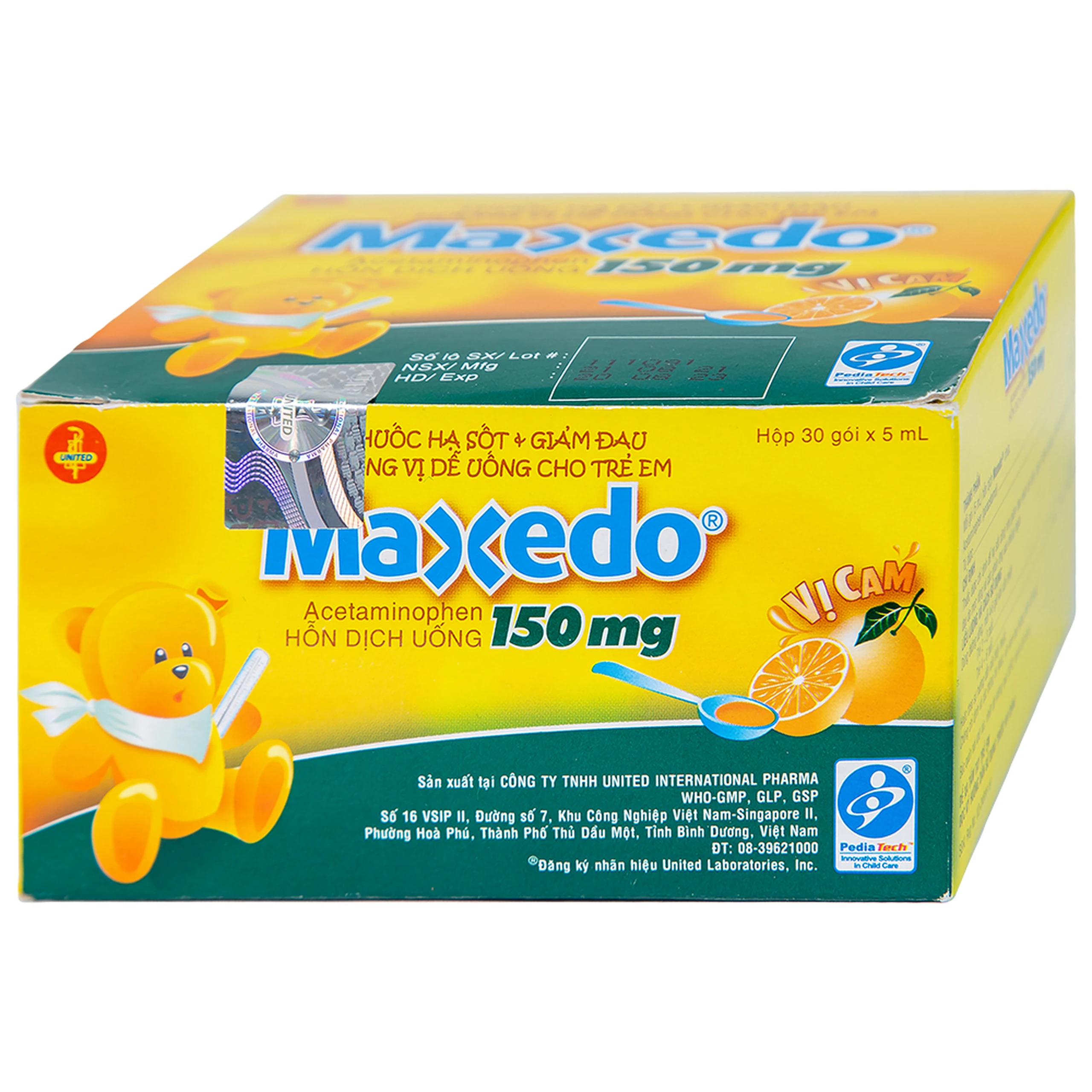 Hỗn dịch uống Maxedo 150mg United hạ sốt, giảm đau nhức do cảm cúm, viêm amidan (30 gói x 5ml) 3