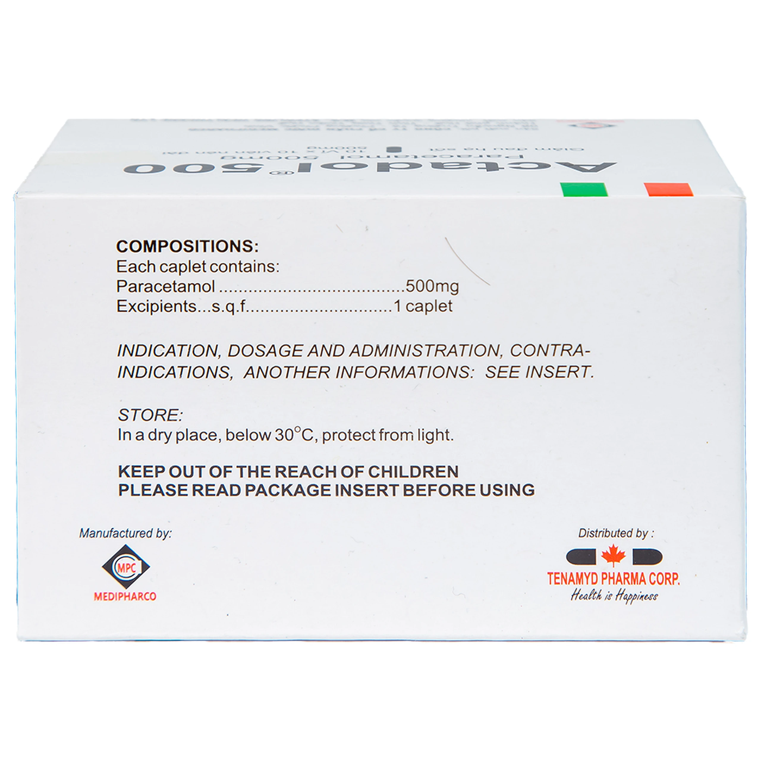 Thuốc Actadol 500 Medipharco điều trị các chứng đau và sốt từ nhẹ đến vừa (10 vỉ x 10 viên)