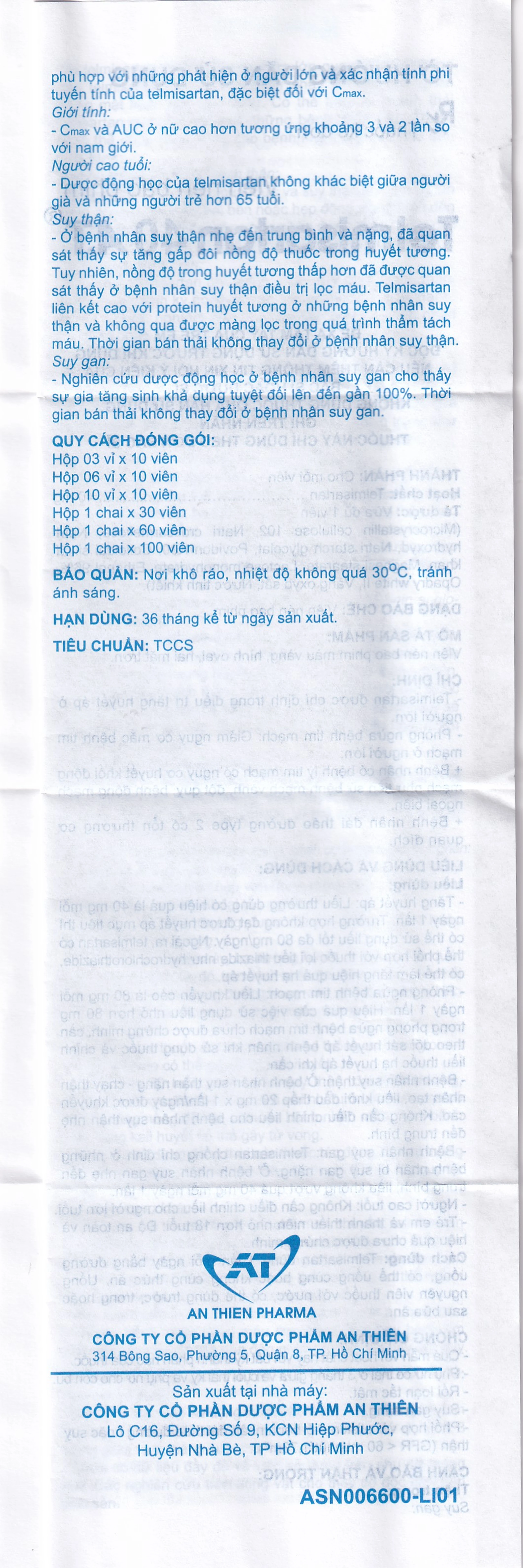 Thuốc Telmisartan 40 A.T An Thiên điều trị tăng huyết áp (3 vỉ x 10 viên)