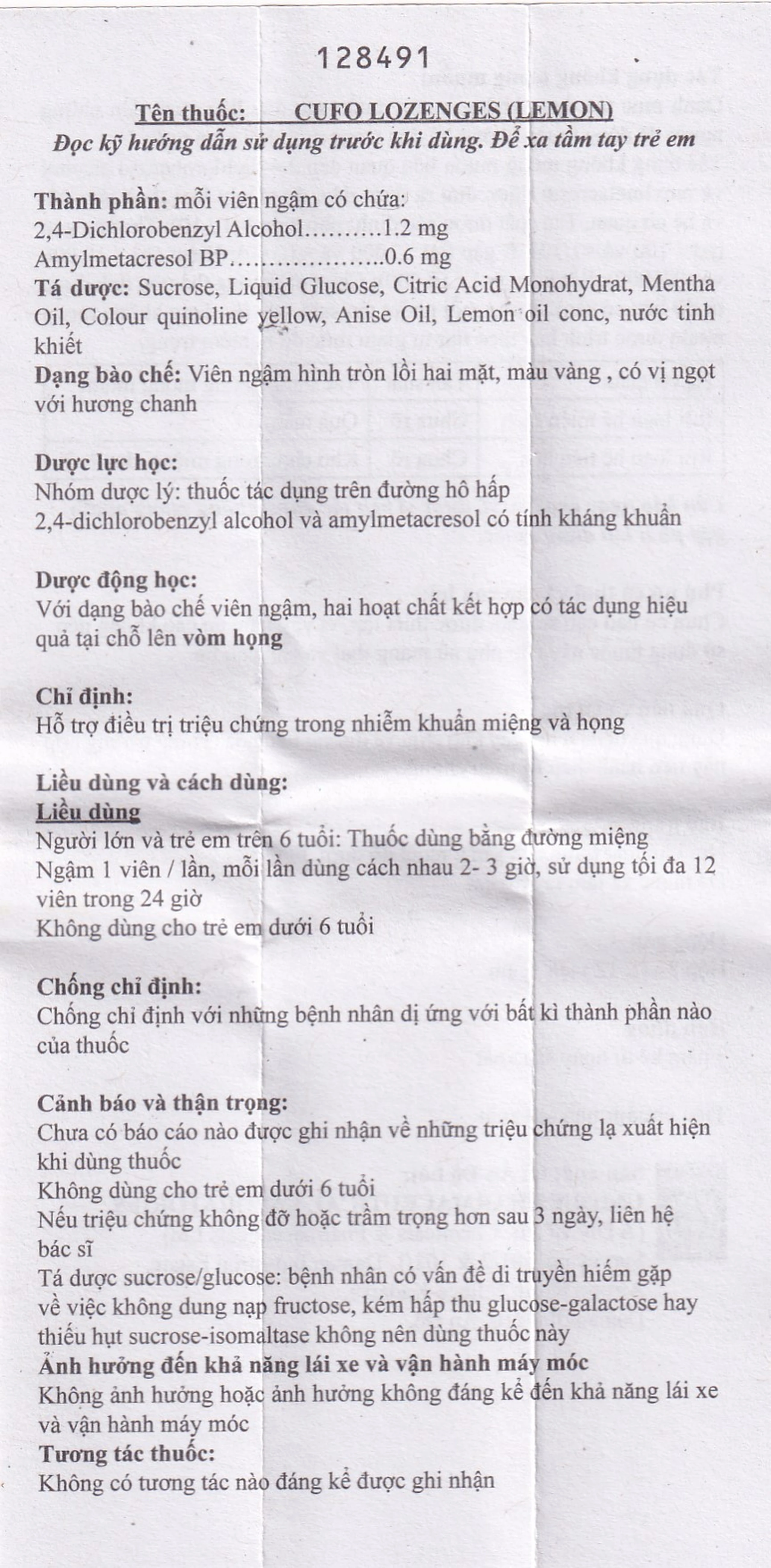 Viên ngậm Cufo vị chanh hỗ trợ điều trị triệu chứng trong nhiễm khuẩn miệng và họng (2 vỉ x 12 viên)