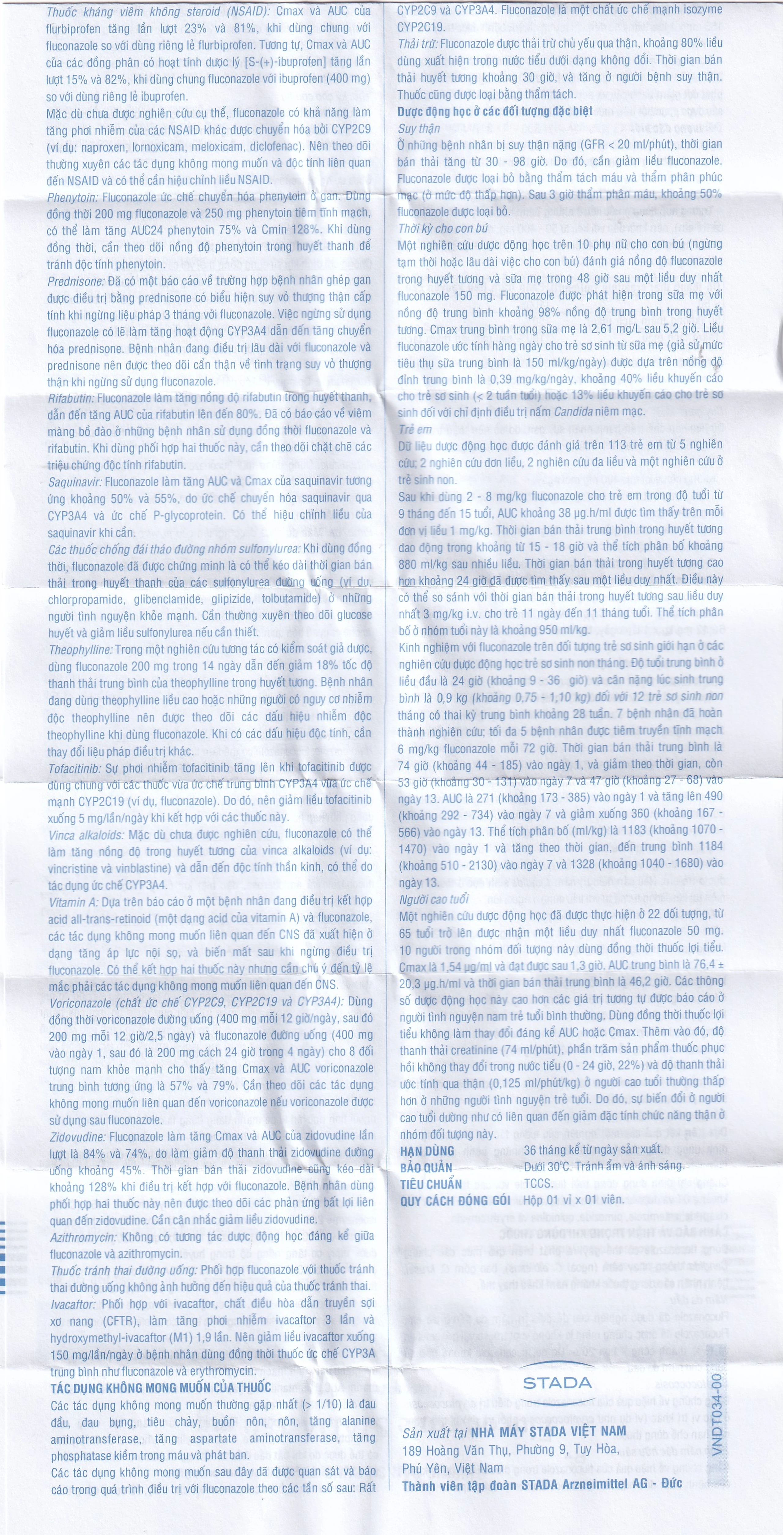 Thuốc Fluconazole Stada 150mg điều trị nhiễm nấm (1 vỉ x 1 viên)