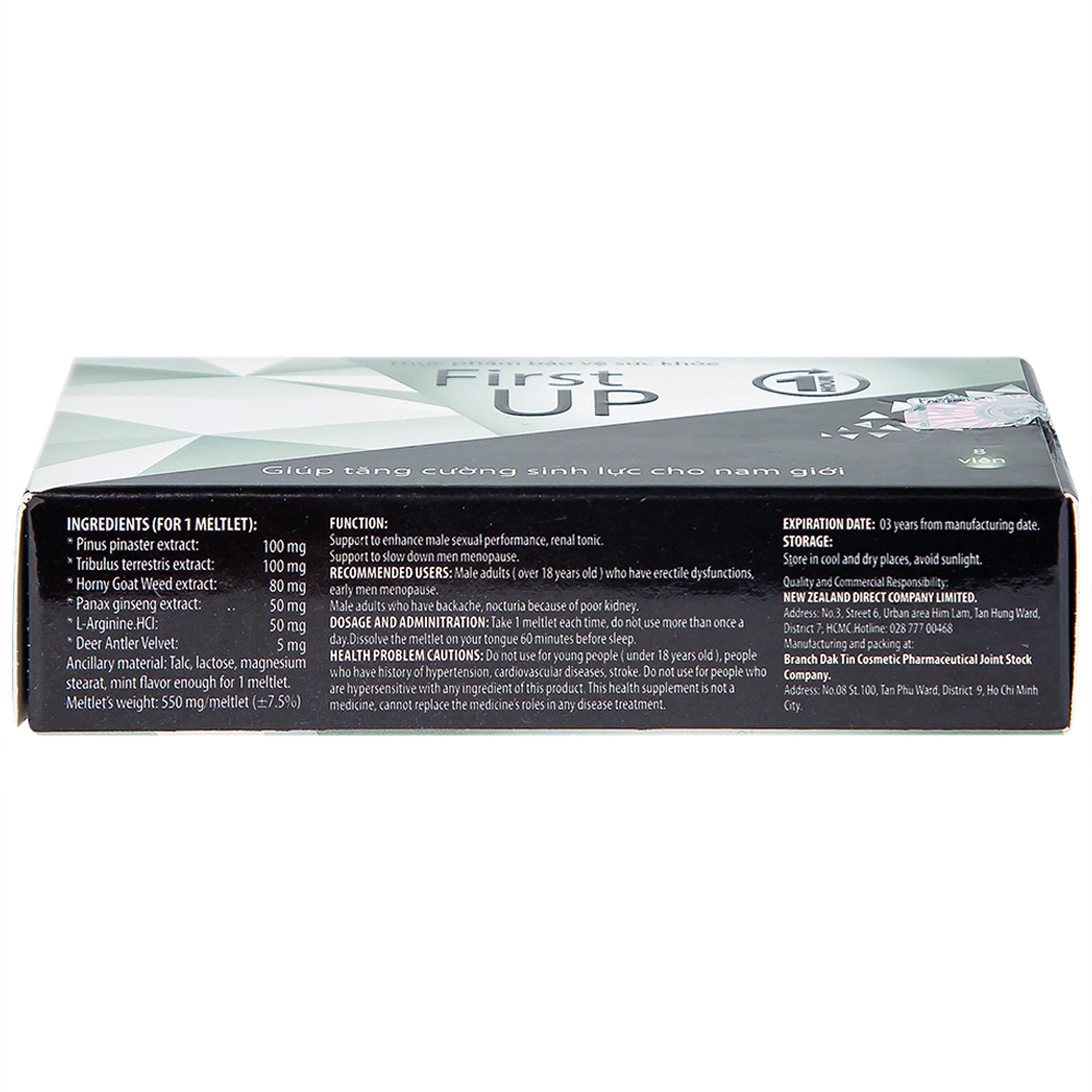 Viên ngậm hỗ trợ tăng cường sinh lực cho nam giới First Up 1 Hour (2 vỉ x 4 viên)