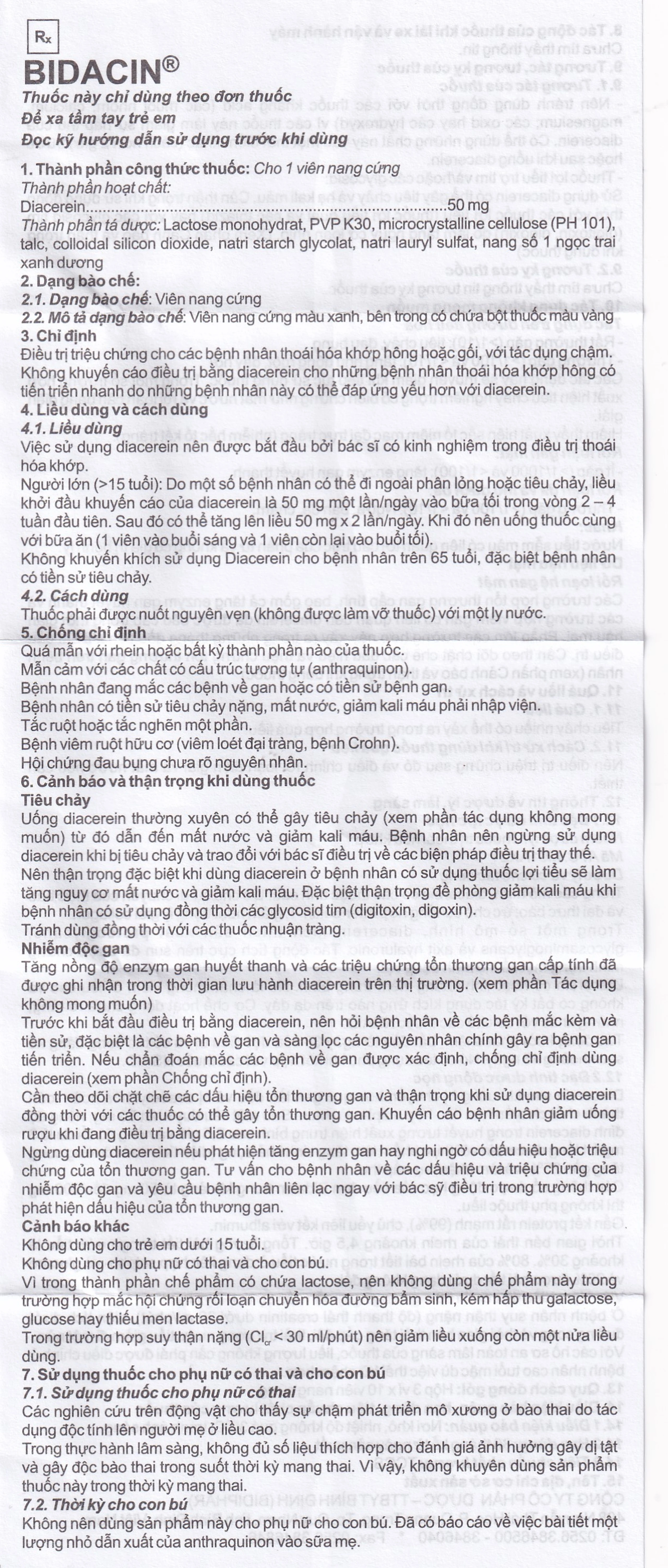 Thuốc Bidacin 50mg Bidiphar điều trị thoái hóa khớp hông hoặc gối (3 vỉ x 10 viên)