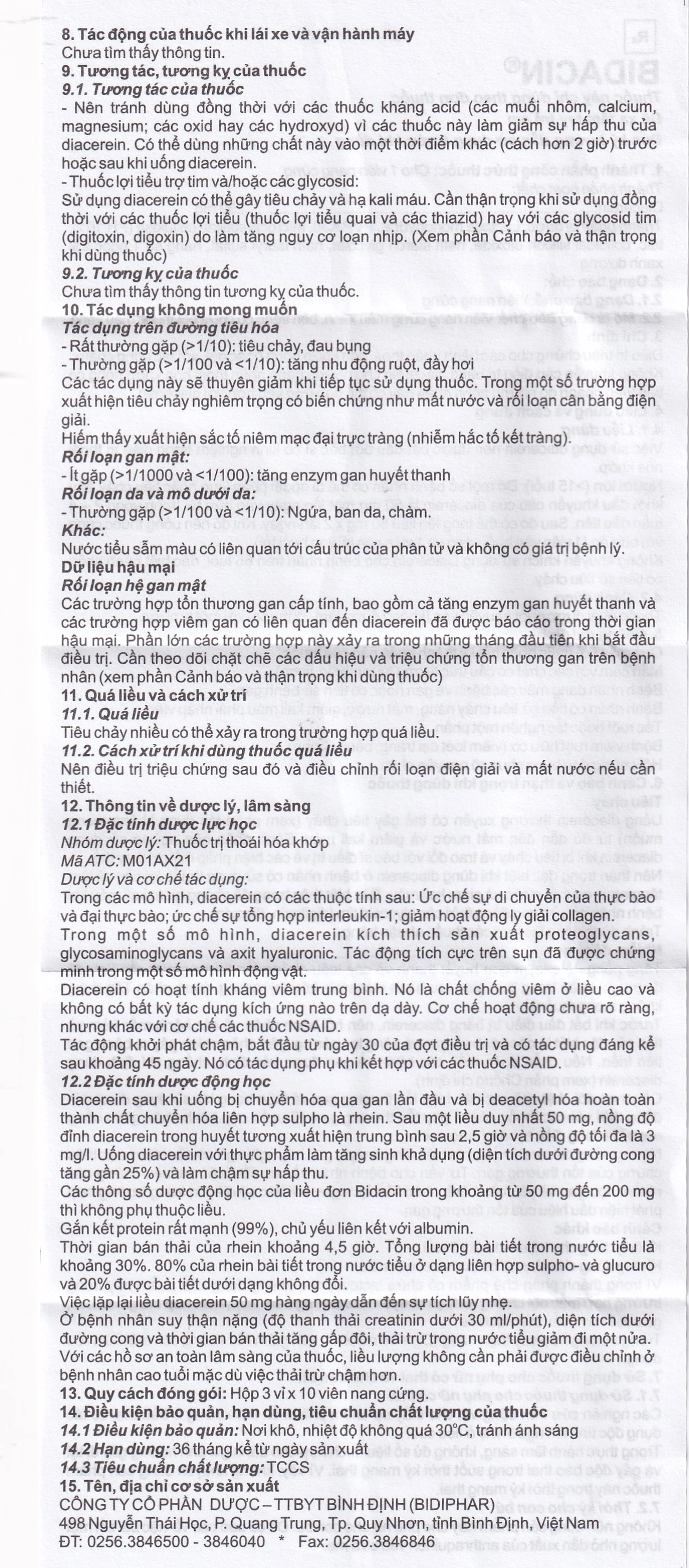 Thuốc Bidacin 50mg Bidiphar điều trị thoái hóa khớp hông hoặc gối (3 vỉ x 10 viên)