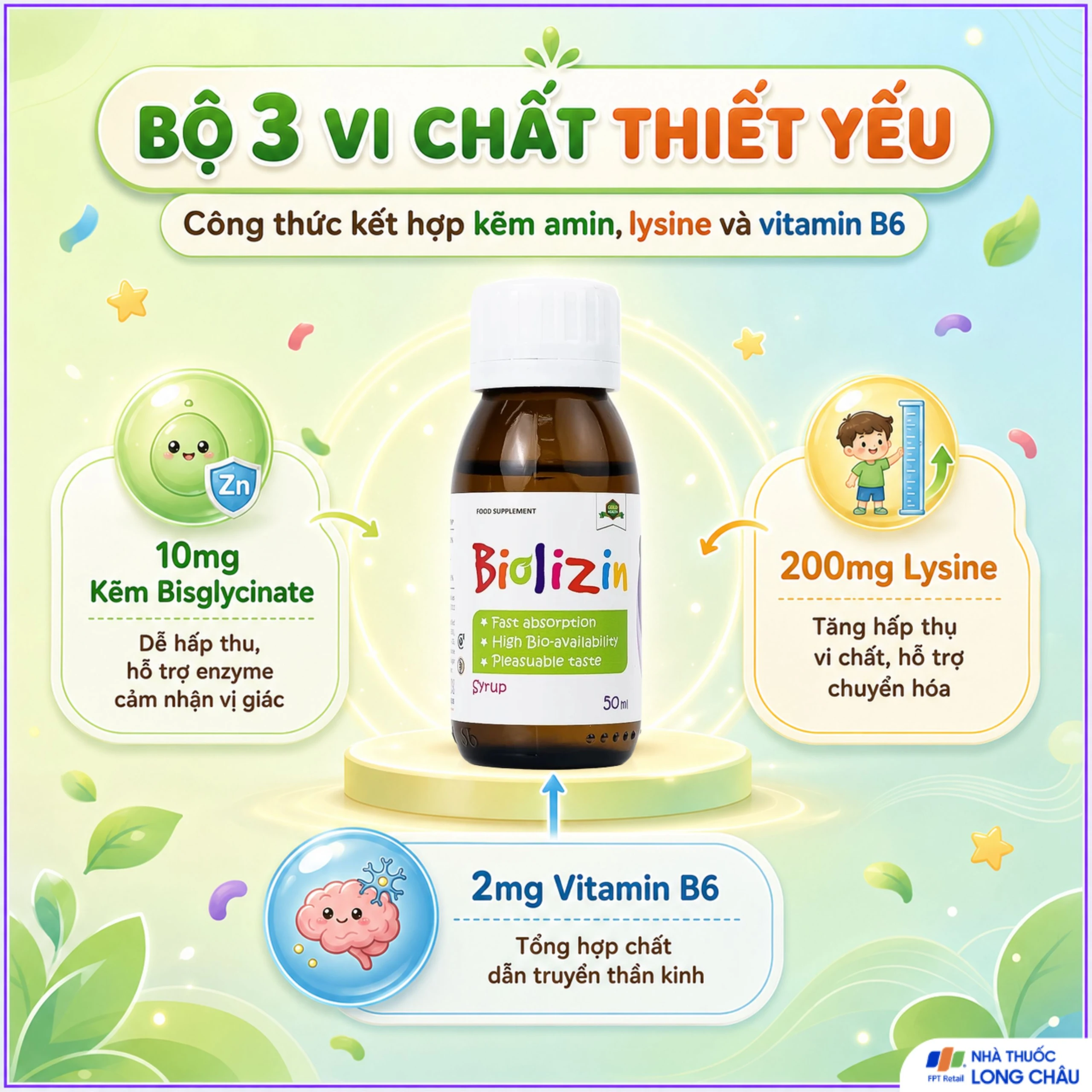 Siro bổ sung kẽm, lysine và vitamin B6 cho trẻ Biolizin (50ml) 4