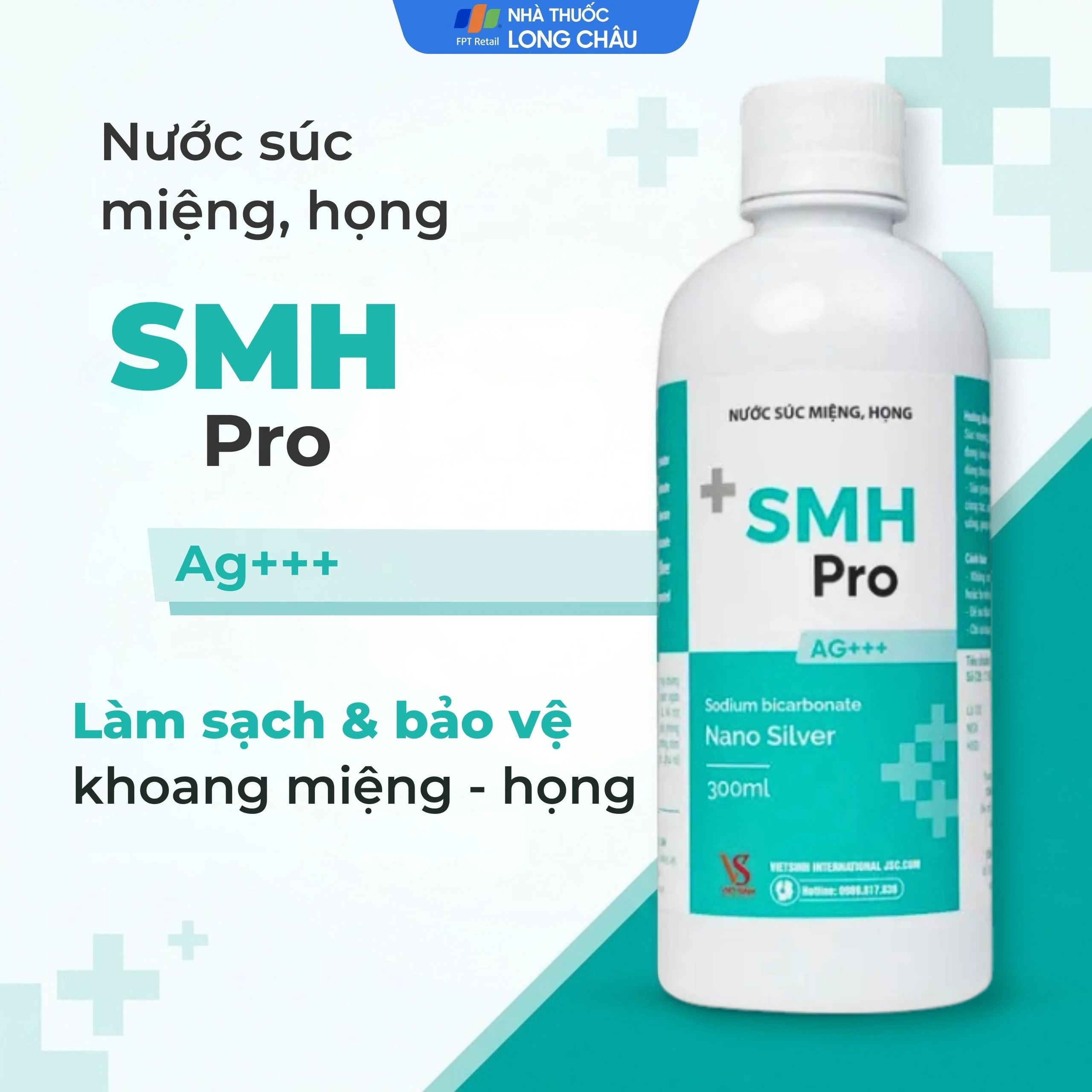 Nước súc miệng SMH Pro AG+++ 300ml Việt Sinh giúp vệ sinh răng, miệng, ngăn ngừa hôi miệng