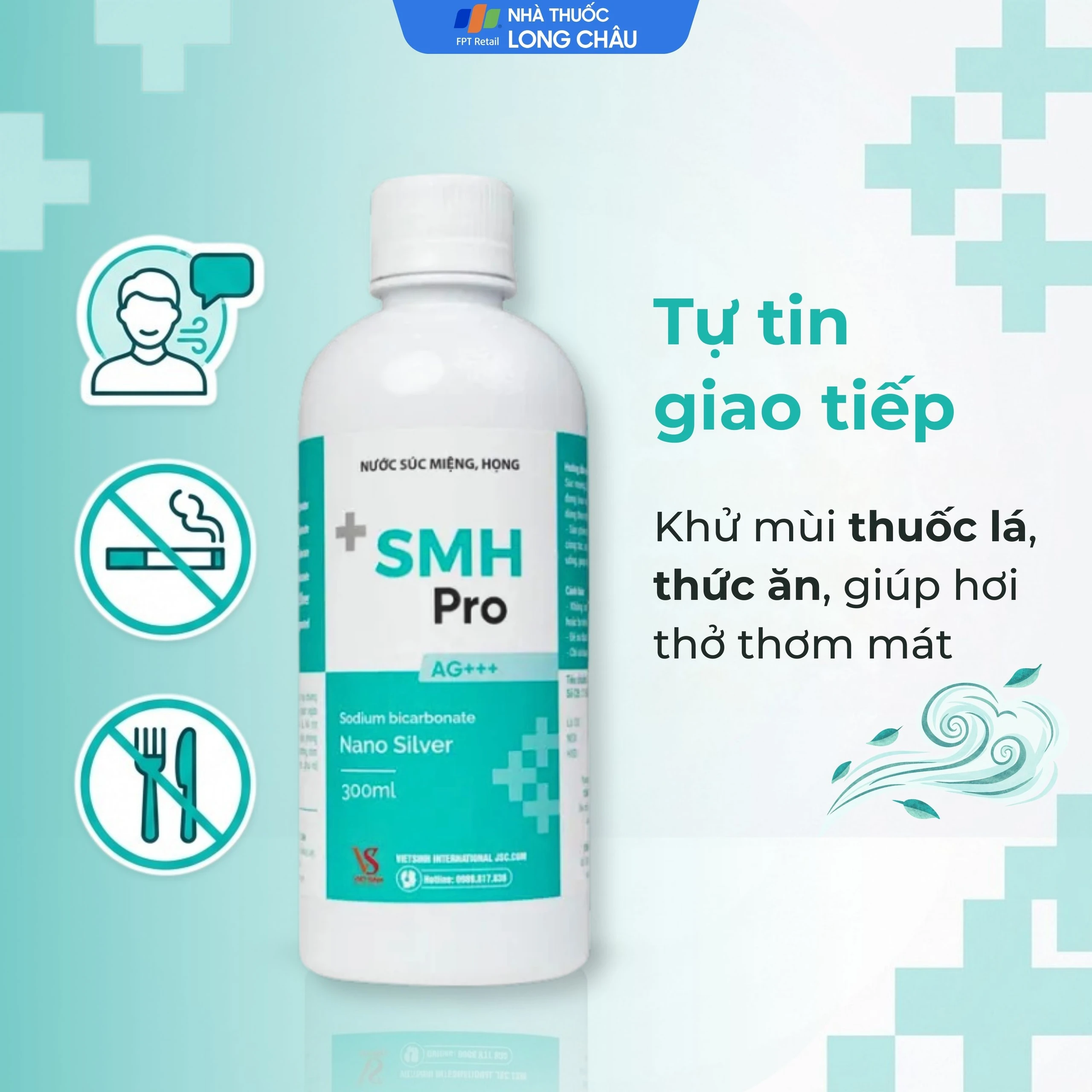 Nước súc miệng SMH Pro AG+++ 300ml Việt Sinh giúp vệ sinh răng, miệng, ngăn ngừa hôi miệng
