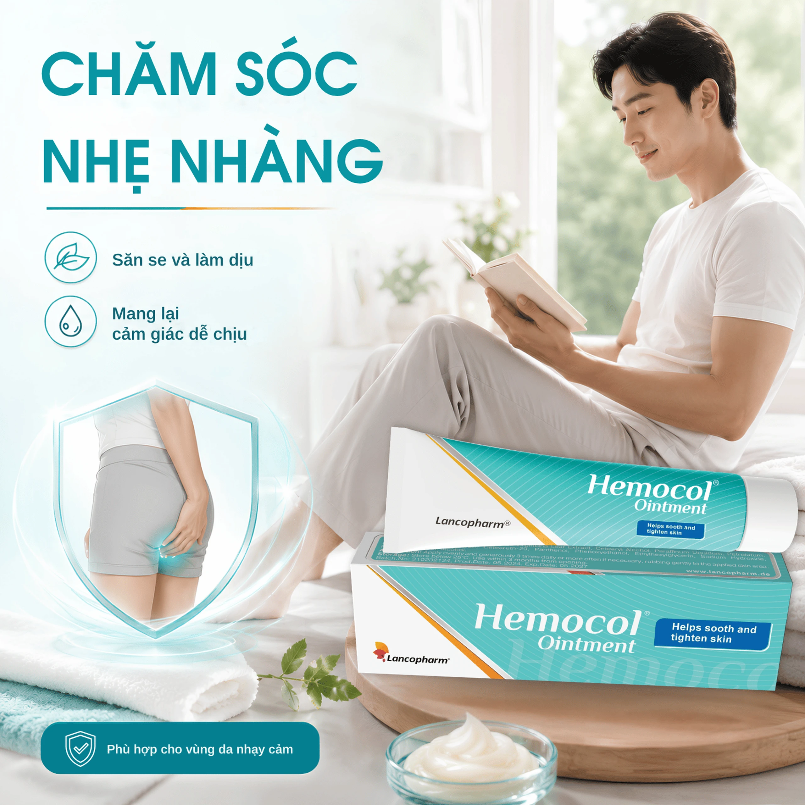 Kem bôi trĩ Hemocol Ointment Lancopharm kháng khuẩn, làm dịu (30g) 3