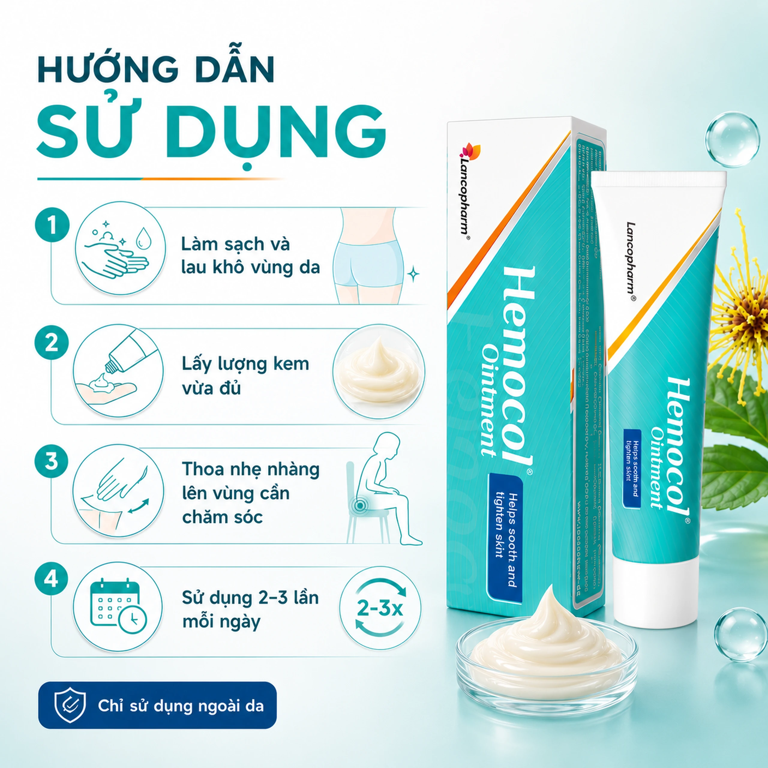 Kem bôi trĩ Hemocol Ointment Lancopharm kháng khuẩn, làm dịu (30g) 6