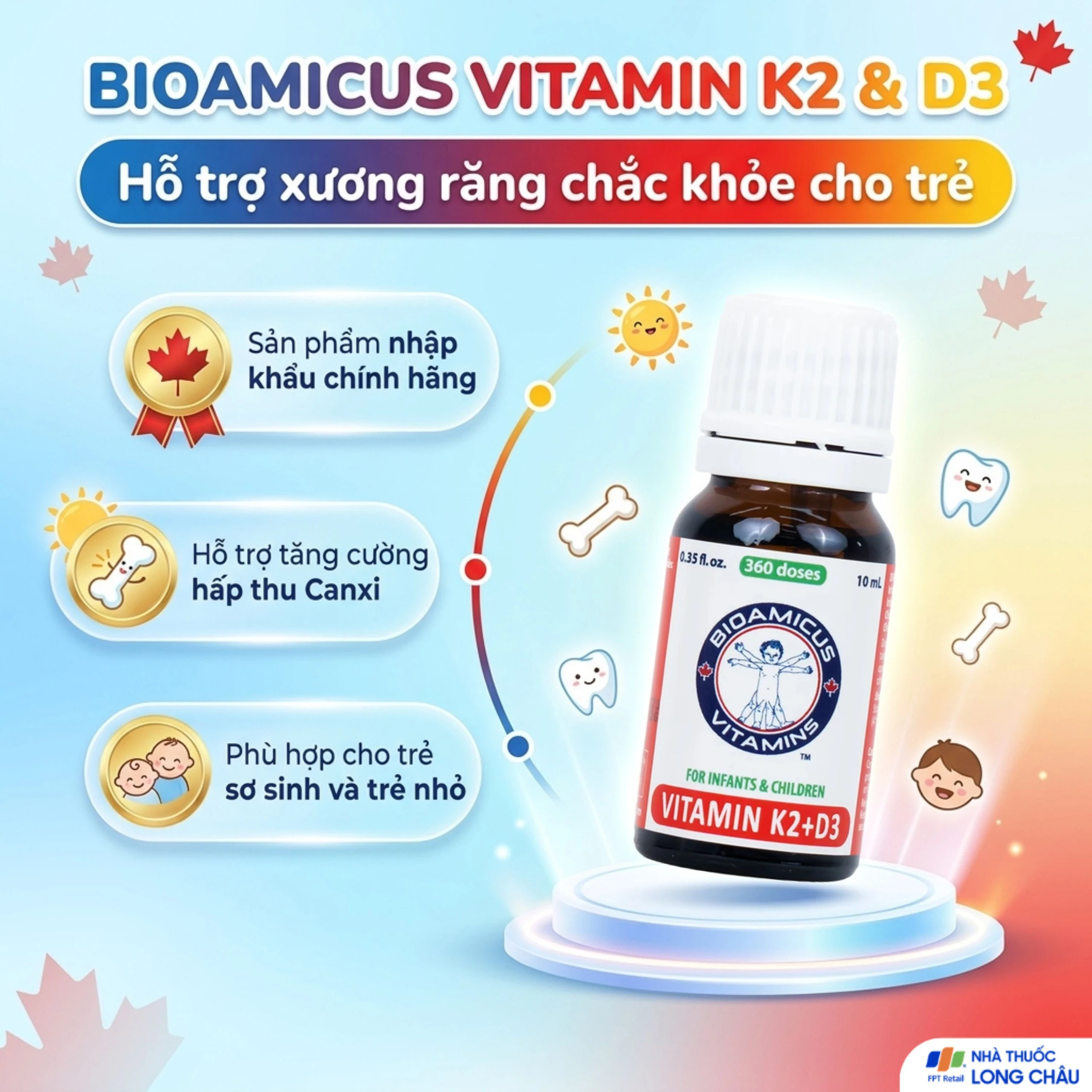 Dung dịch uống hỗ trợ tăng cường hấp thu Calcium Bioamicus Vitamin K2 & D3 (10ml) 3
