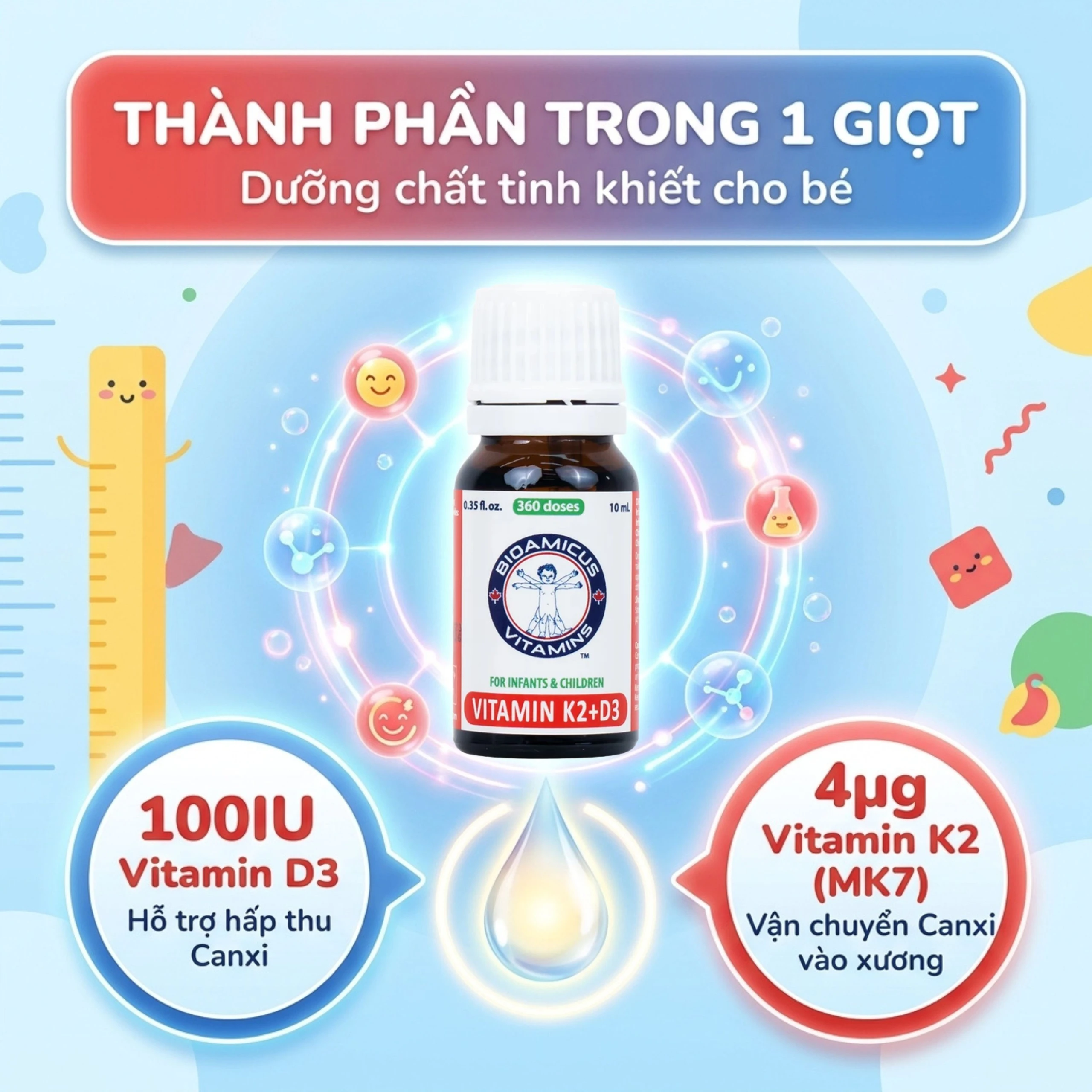 Dung dịch uống hỗ trợ tăng cường hấp thu Calcium Bioamicus Vitamin K2 & D3 (10ml) 4