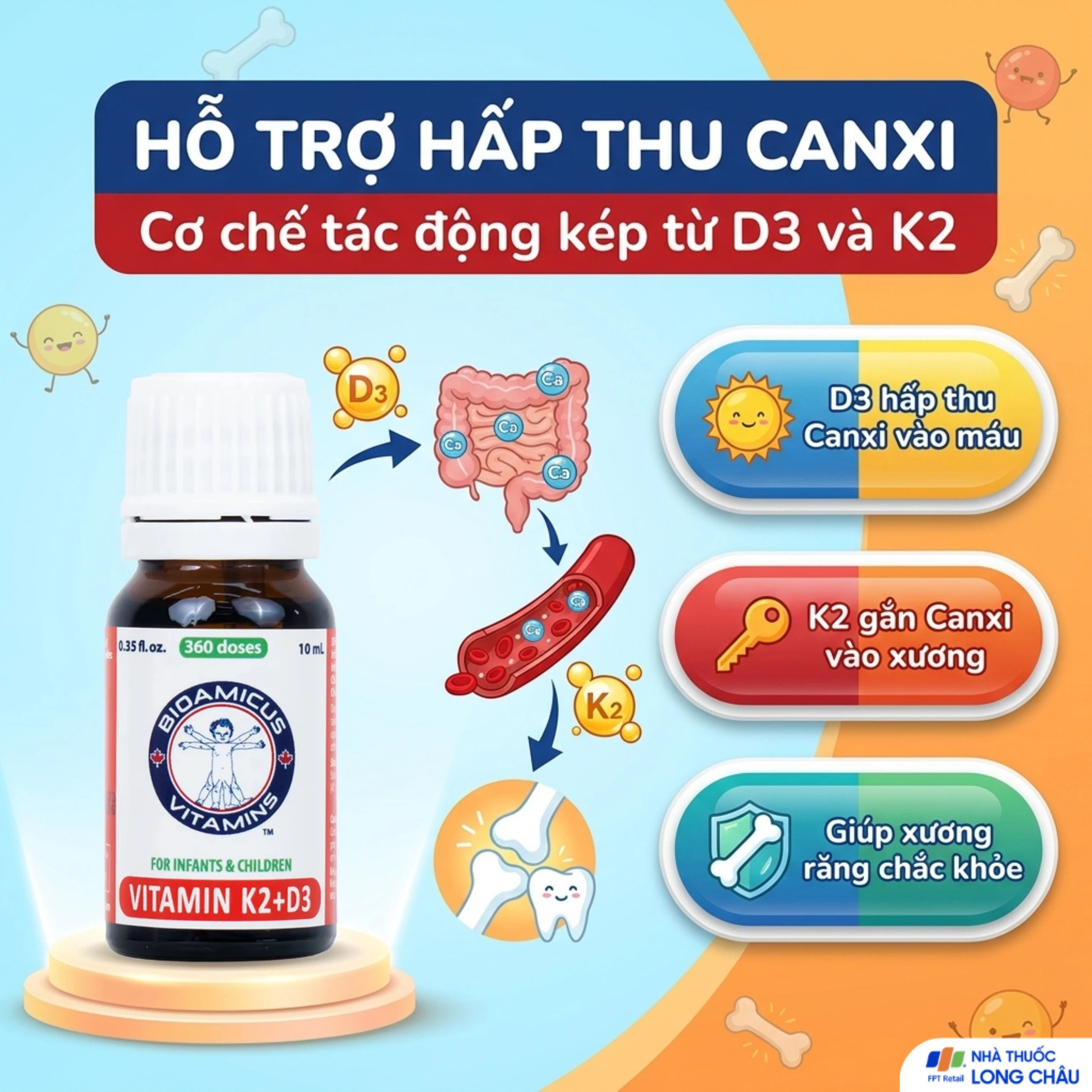Dung dịch uống hỗ trợ tăng cường hấp thu Calcium Bioamicus Vitamin K2 & D3 (10ml) 5