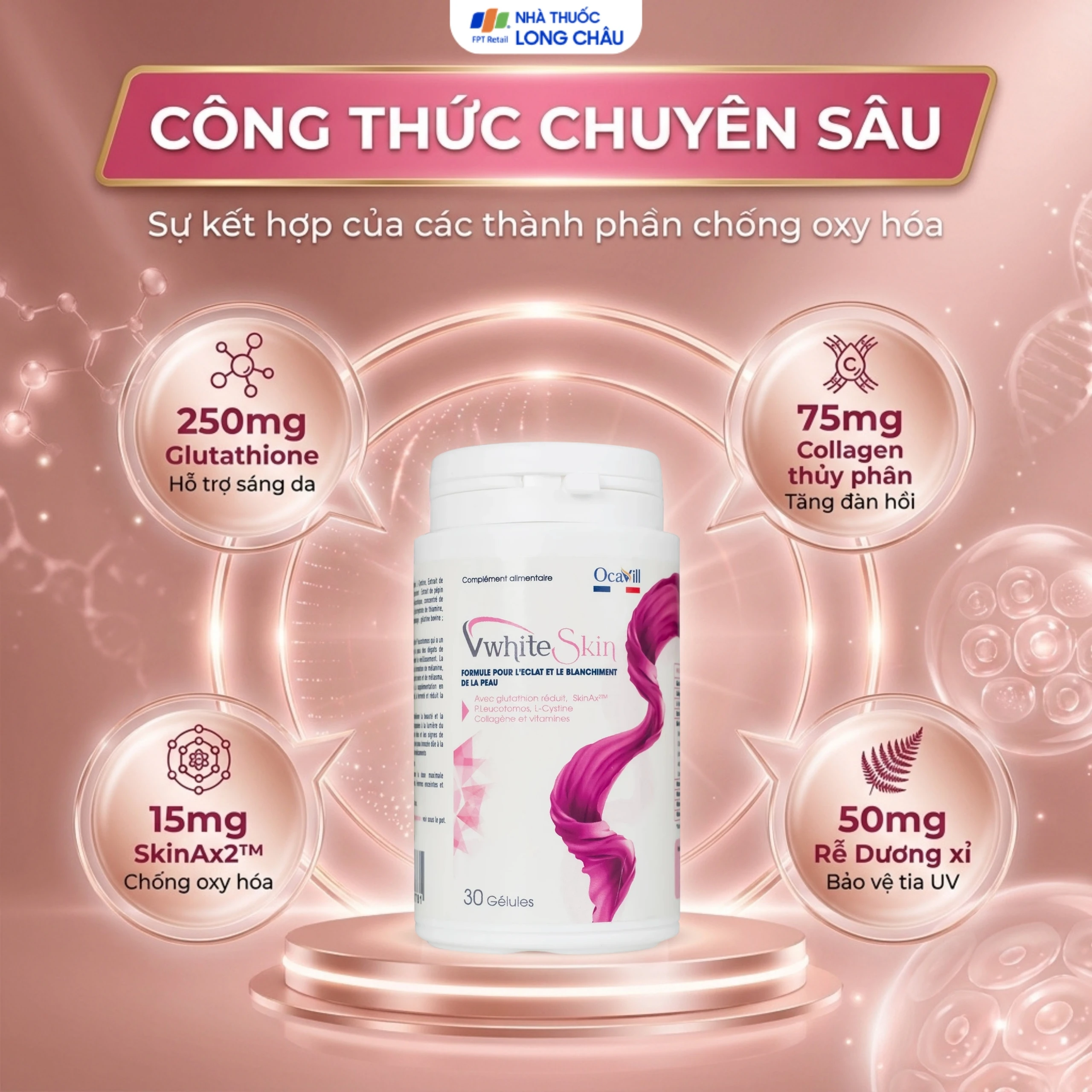Viên uống giúp đẹp da, giảm sạm da, tăng đàn hồi và độ ẩm cho da VwhiteSkin Ocavill (30 viên) 4