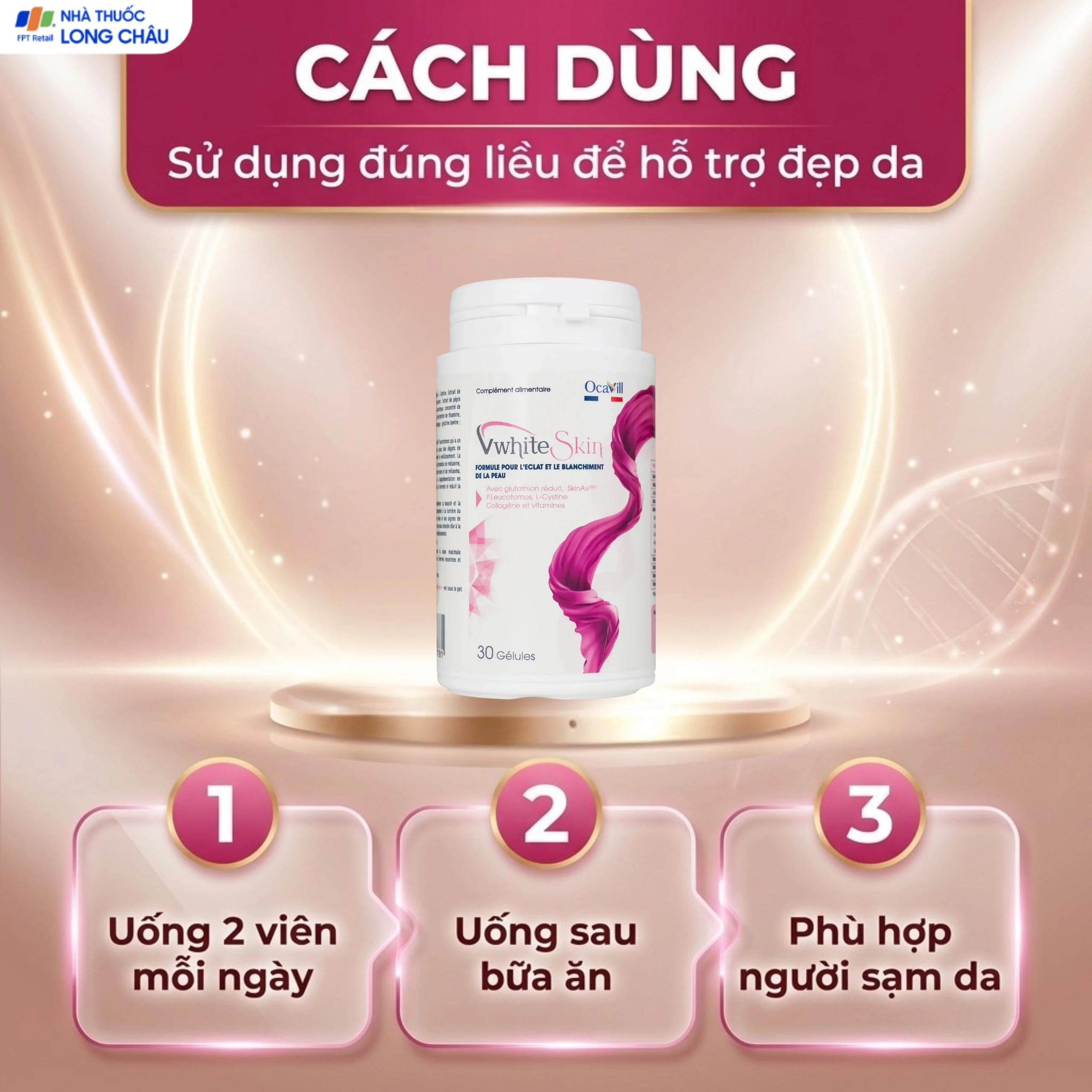 Viên uống giúp đẹp da, giảm sạm da, tăng đàn hồi và độ ẩm cho da VwhiteSkin Ocavill (30 viên) 5