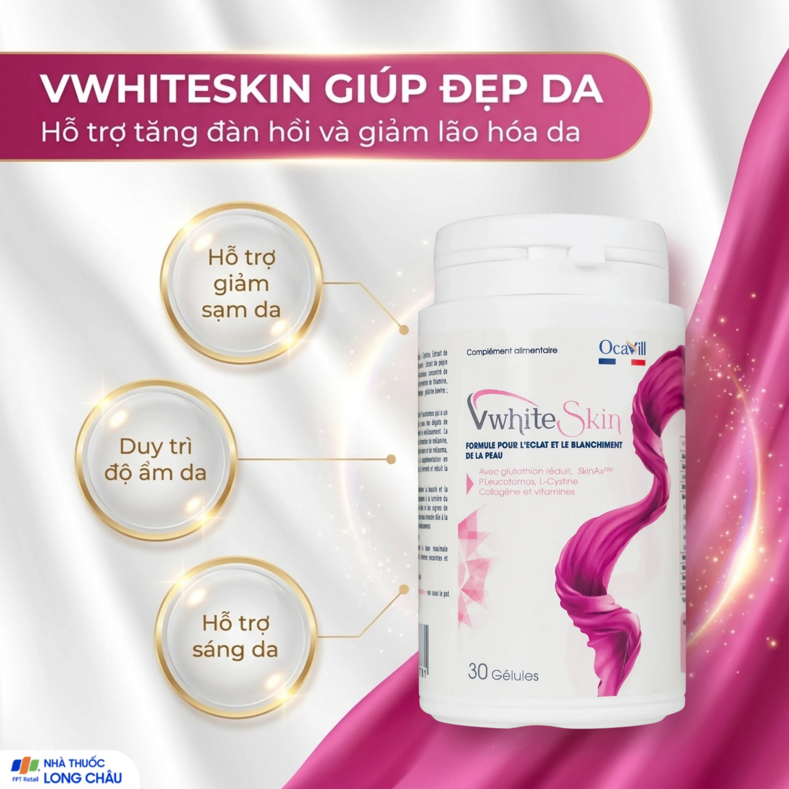 Viên uống giúp đẹp da, giảm sạm da, tăng đàn hồi và độ ẩm cho da VwhiteSkin Ocavill (30 viên) 2