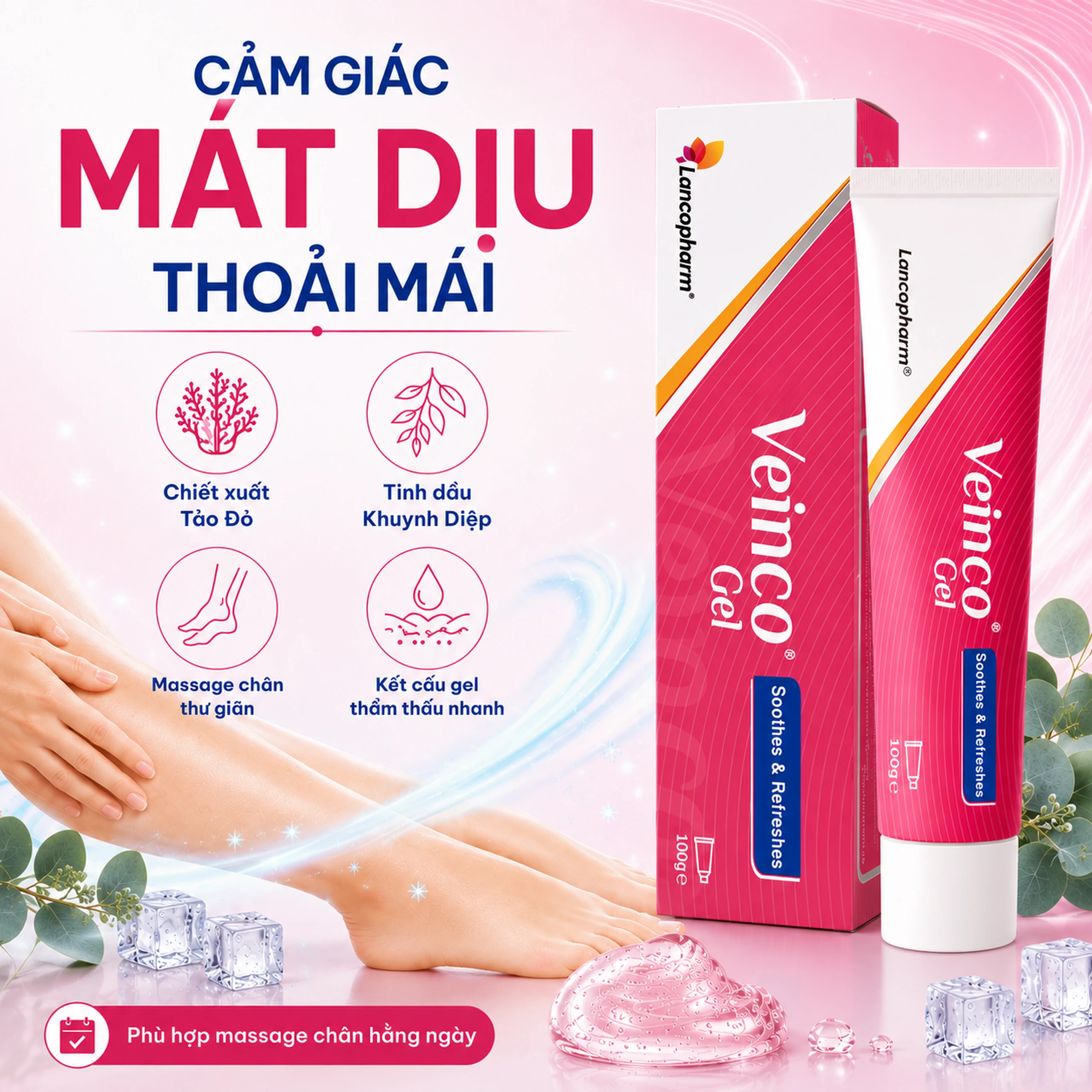 Gel bôi ngừa giãn tĩnh mạch Veinco Lancopharm hộp 100g 3