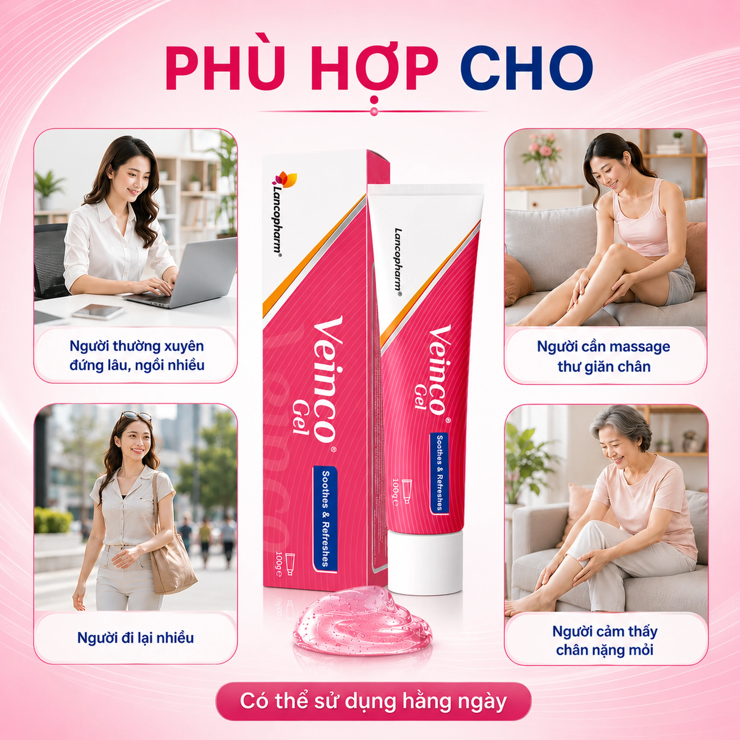 Gel bôi ngừa giãn tĩnh mạch Veinco Lancopharm hộp 100g 5