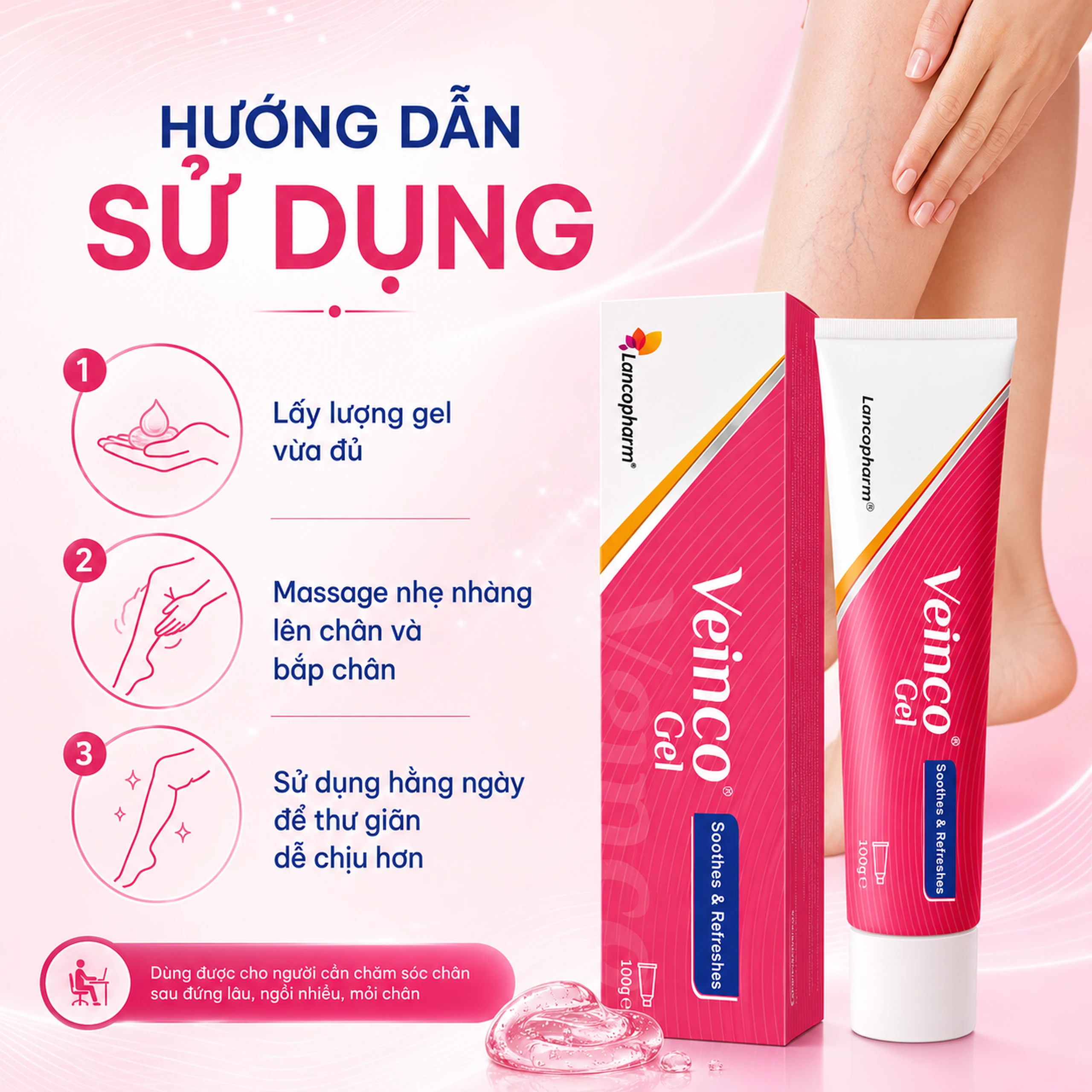Gel bôi ngừa giãn tĩnh mạch Veinco Lancopharm hộp 100g 6