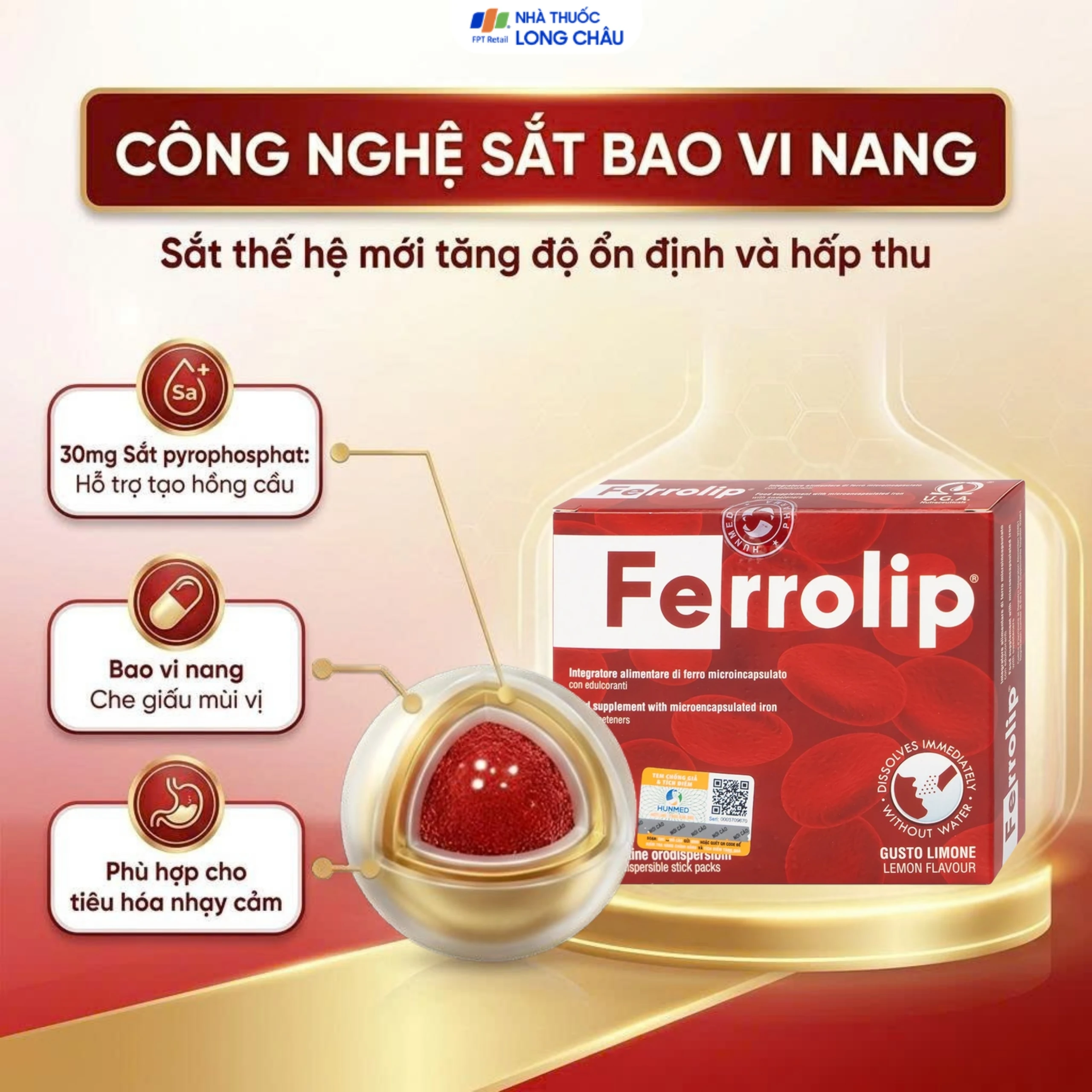 Hỗ trợ giúp giảm nguy cơ thiếu máu do thiếu sắt Ferrolip Uga (20 gói) 4