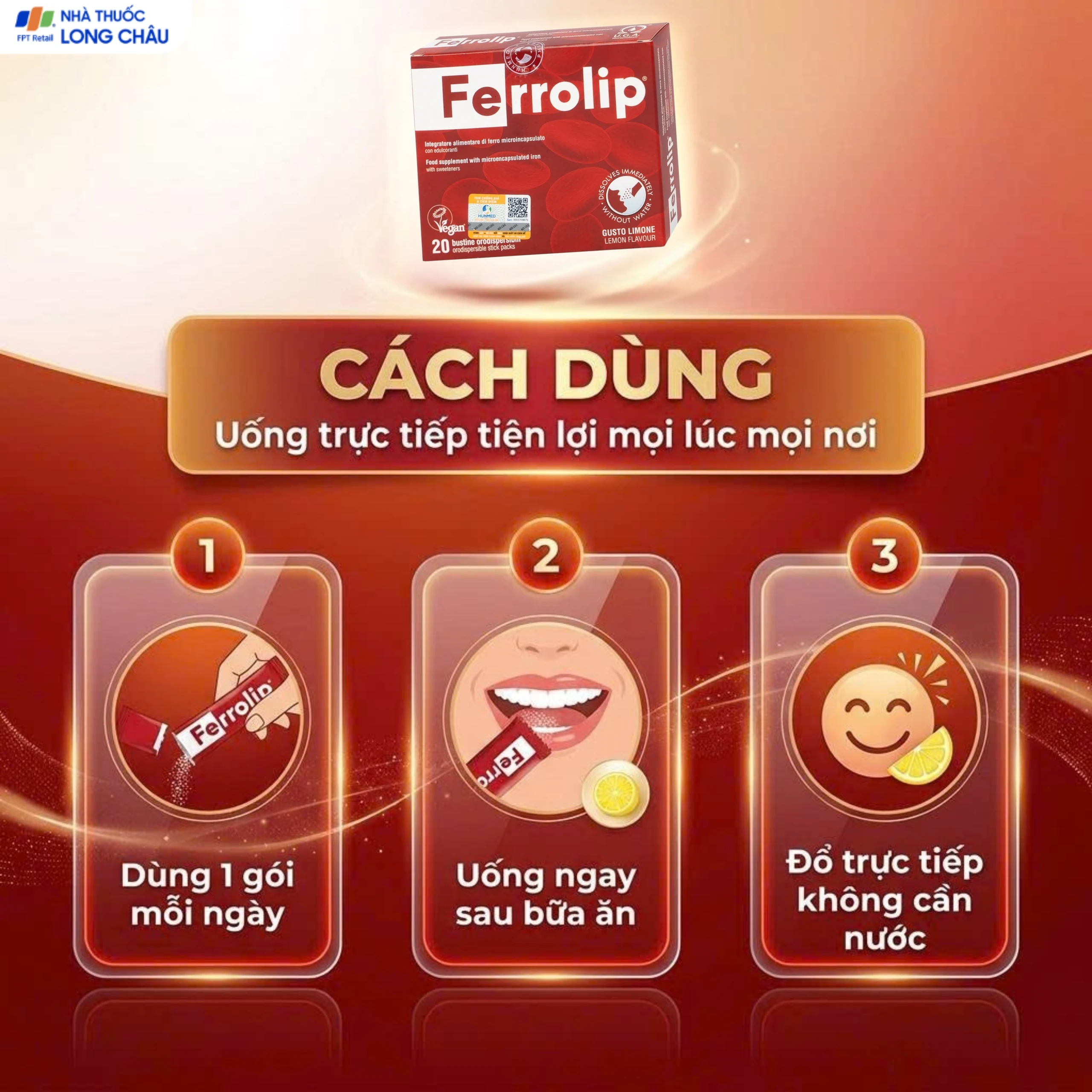 Hỗ trợ giúp giảm nguy cơ thiếu máu do thiếu sắt Ferrolip Uga (20 gói) 6