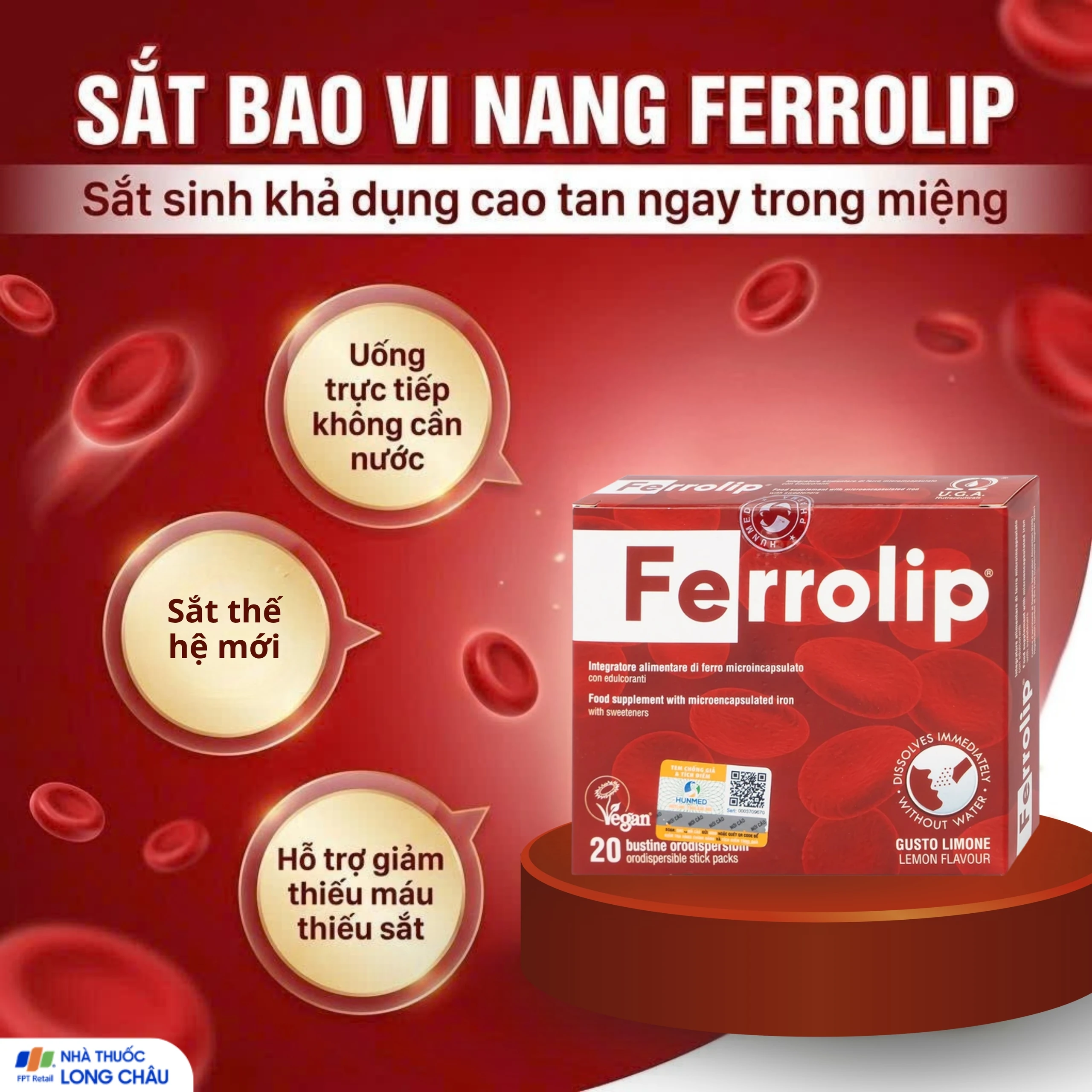 Hỗ trợ giúp giảm nguy cơ thiếu máu do thiếu sắt Ferrolip Uga (20 gói) 3